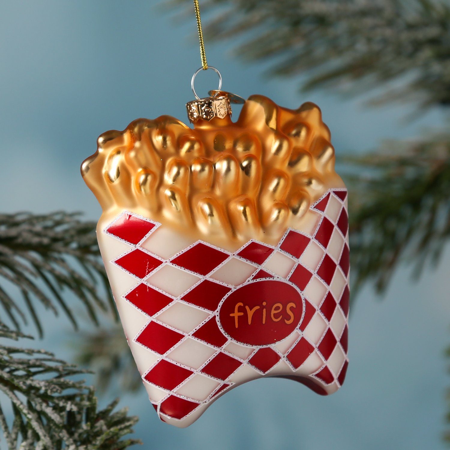 MARELIDA Christbaumschmuck Weihnachtsbaumschmuck Pommes Frites Tüte Fast Food Glas H: 11cm