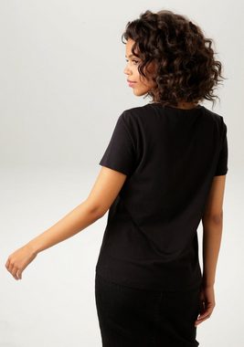 Aniston CASUAL T-Shirt Frondruck mit bunten Bögen und Herzchen - NEUE KOLLEKTION