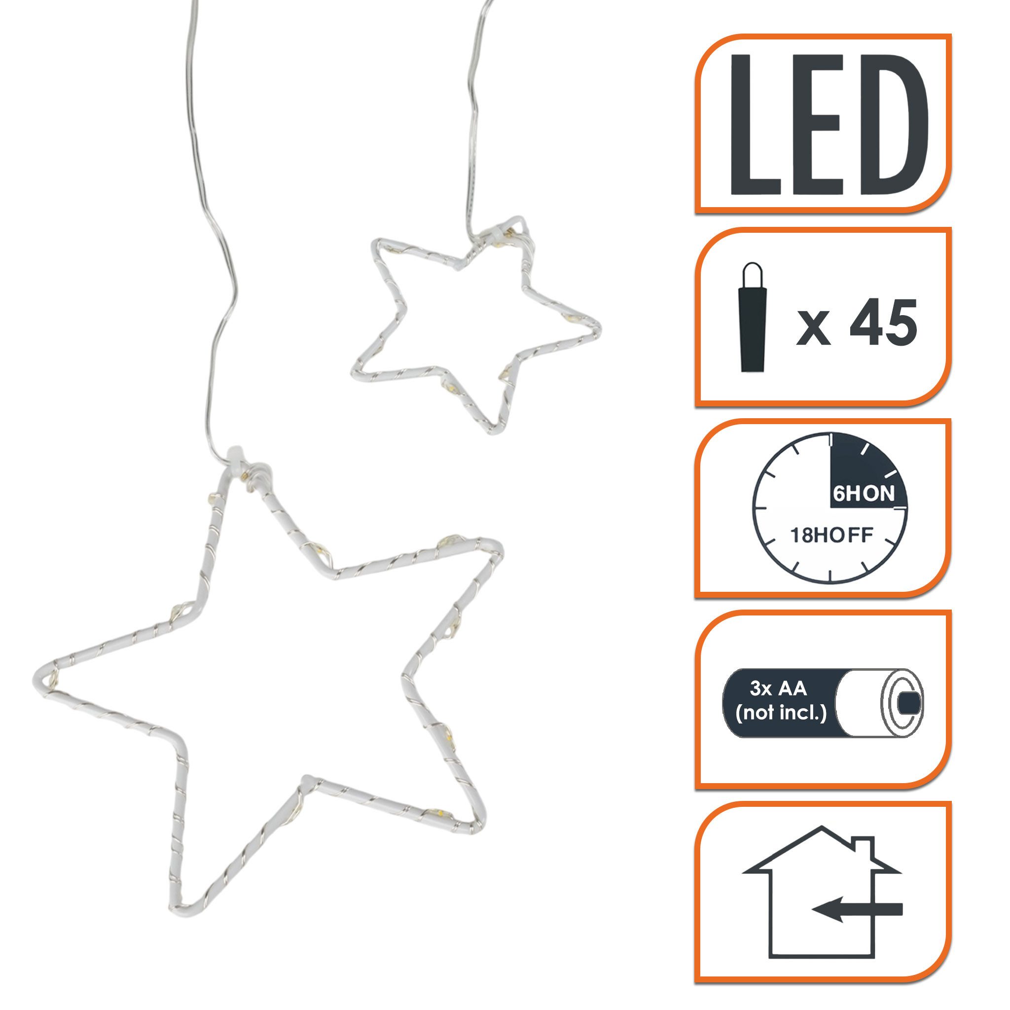 Spetebo LED-Lichtervorhang LED Lichtervorhang mit 5 Metall Sternen warm weiß, 5-flammig, 120 cm Länge - Weihnachten Fenster Beleuchtung mit Timer Batterie – Bild 2 von 5