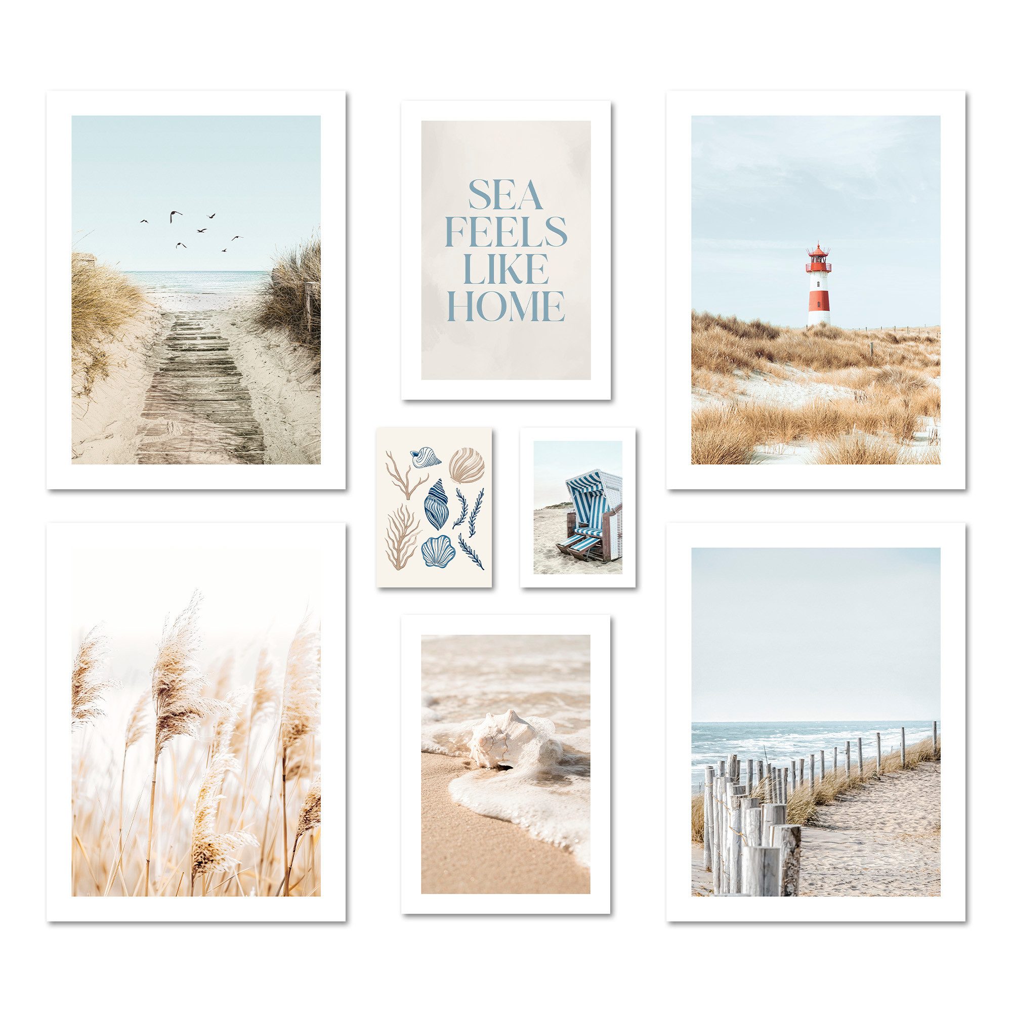 ARTFAVES Bilder-Collage Poster Set Nordic Dreams I mehrteilige Bilderwand I Wandbilder Maritim, (Wandbilder modern, 8 St)