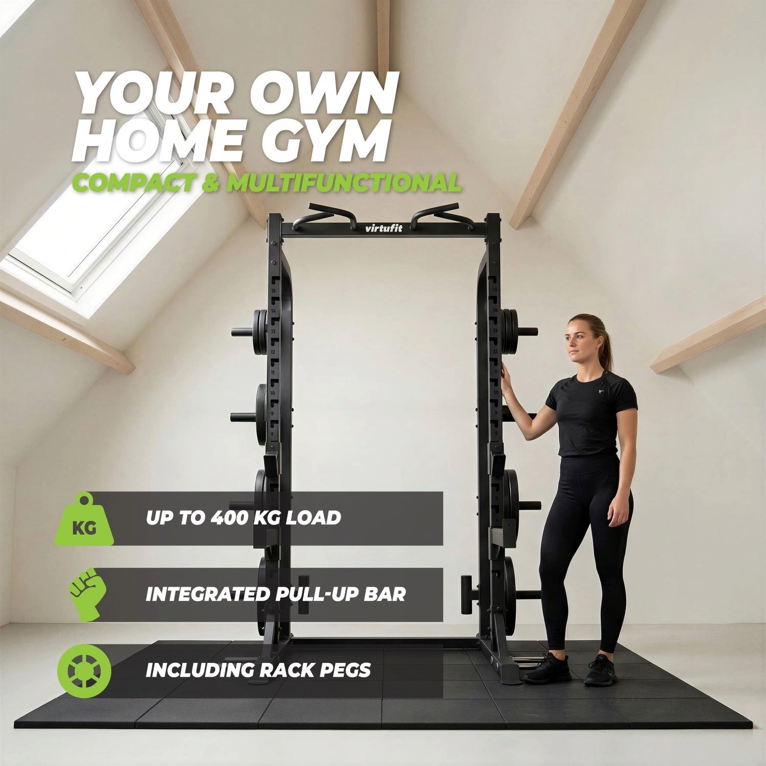 VirtuFit Power Rack VirtuFit HR100 Half Rack Squat Rack Kraftstation mit Klimmzugstange
