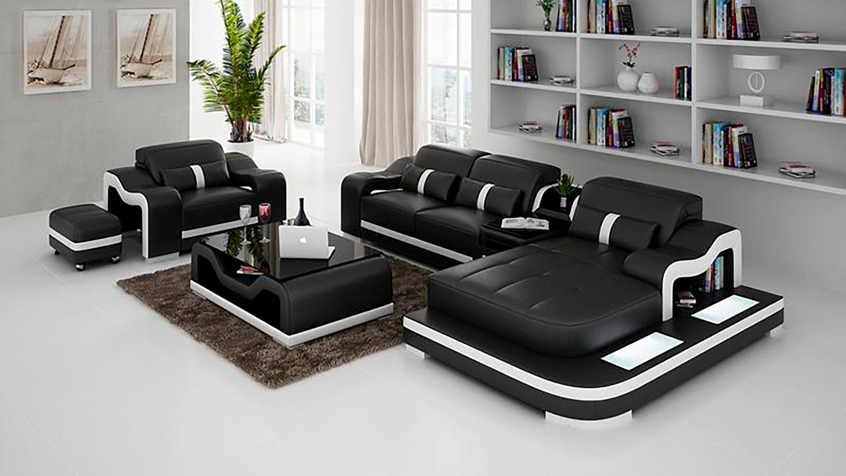 JVmoebel Ecksofa, Set Couch Garnitur Form Wohnlandschaft L Sessel + Eck Polster