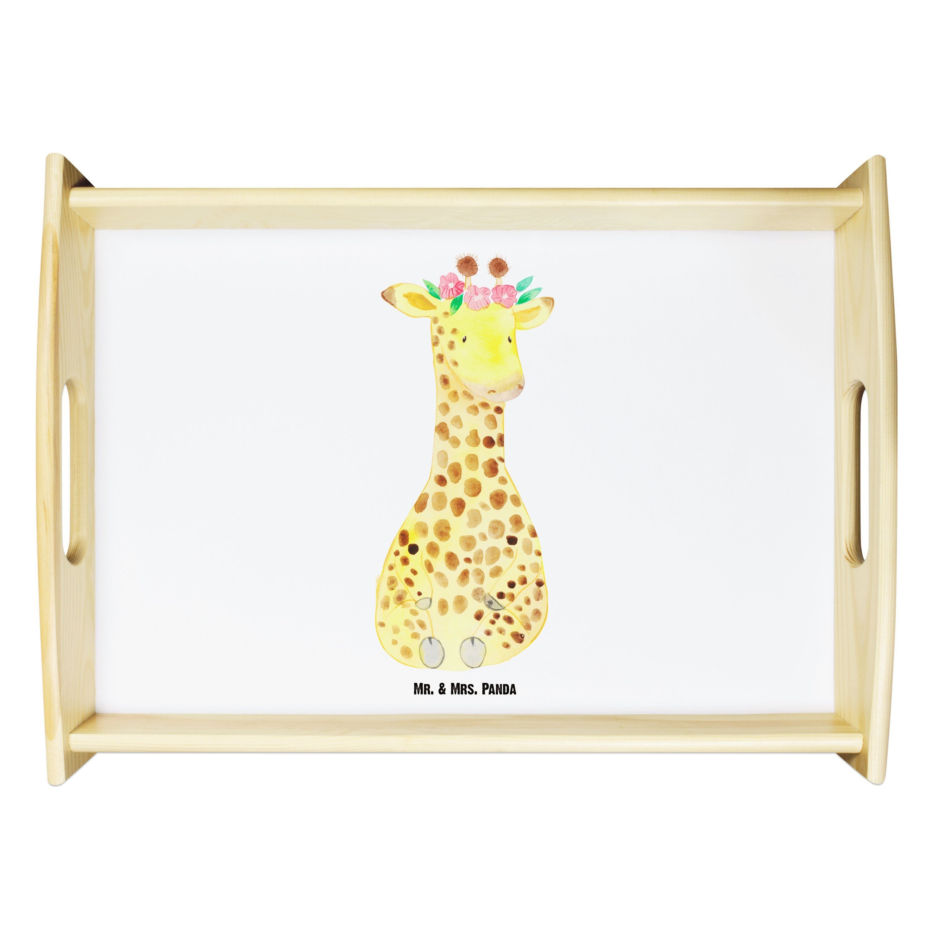 Mr. & Mrs. Panda Tablett Giraffe Blumenkranz - Weiß - Geschenk, Wildtiere, Afrika, Frühstückst, Echtholz lasiert, (1-tlg)