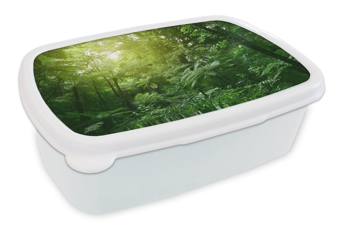 MuchoWow Lunchbox Dschungel - Pflanzen - Blätter - Jungen - Mädchen - Kinder, Kunststoff, (2-tlg), Brotbox für Kinder und Erwachsene, Brotdose, für Jungs und Mädchen weiß
