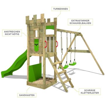 FATMOOSE Klettergerüst Ritterburg TreasureTower - Spielturm mit Schaukel & Rutsche, 10-jährige Garantie*, Integrierter Sandkasten