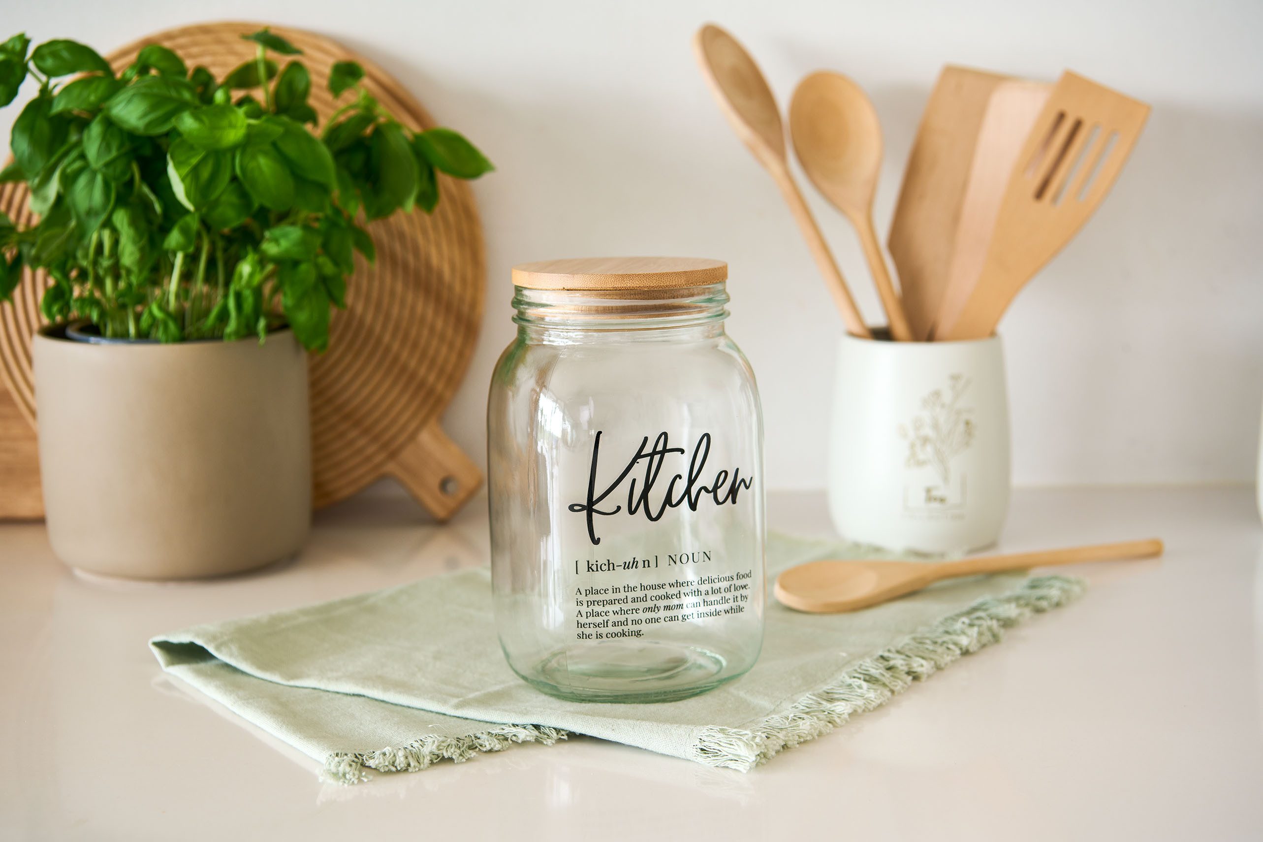 Zeller Present Vorratsglas HOME & KITCHEN, Bambus, Glas, (Set, 2-tlg., HOME - 1000 ml, Ø 10 x 19,5 cm / KITCHEN 1400 ml, Ø 11,4 x 19 cm), luftdicht verschließbar