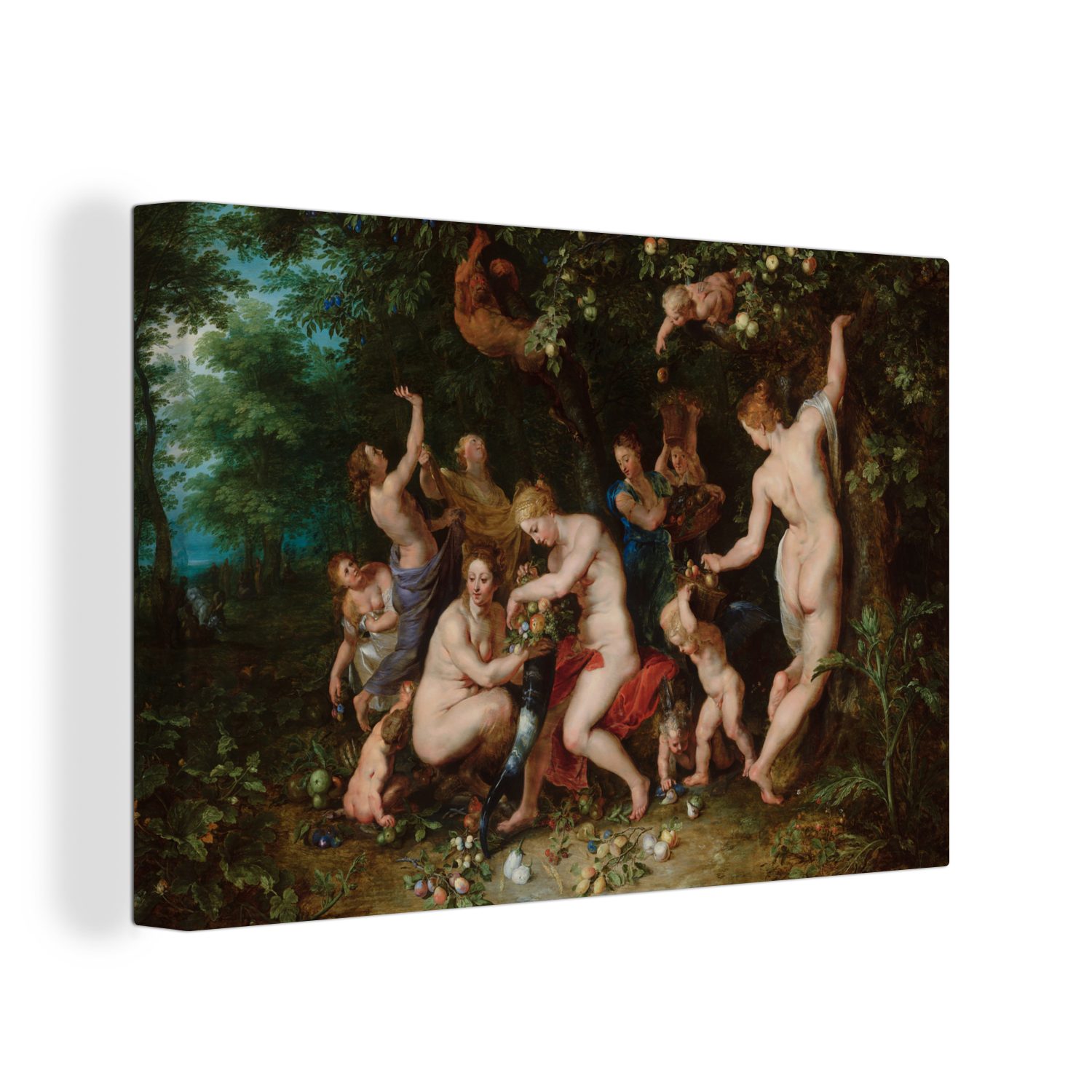 OneMillionCanvasses® Leinwandbild Nymphen füllen das Füllhorn - Gemälde von Peter Paul Rubens, (1 St), Wandbild Leinwandbilder, Aufhängefertig, Wanddeko, 30x20 cm