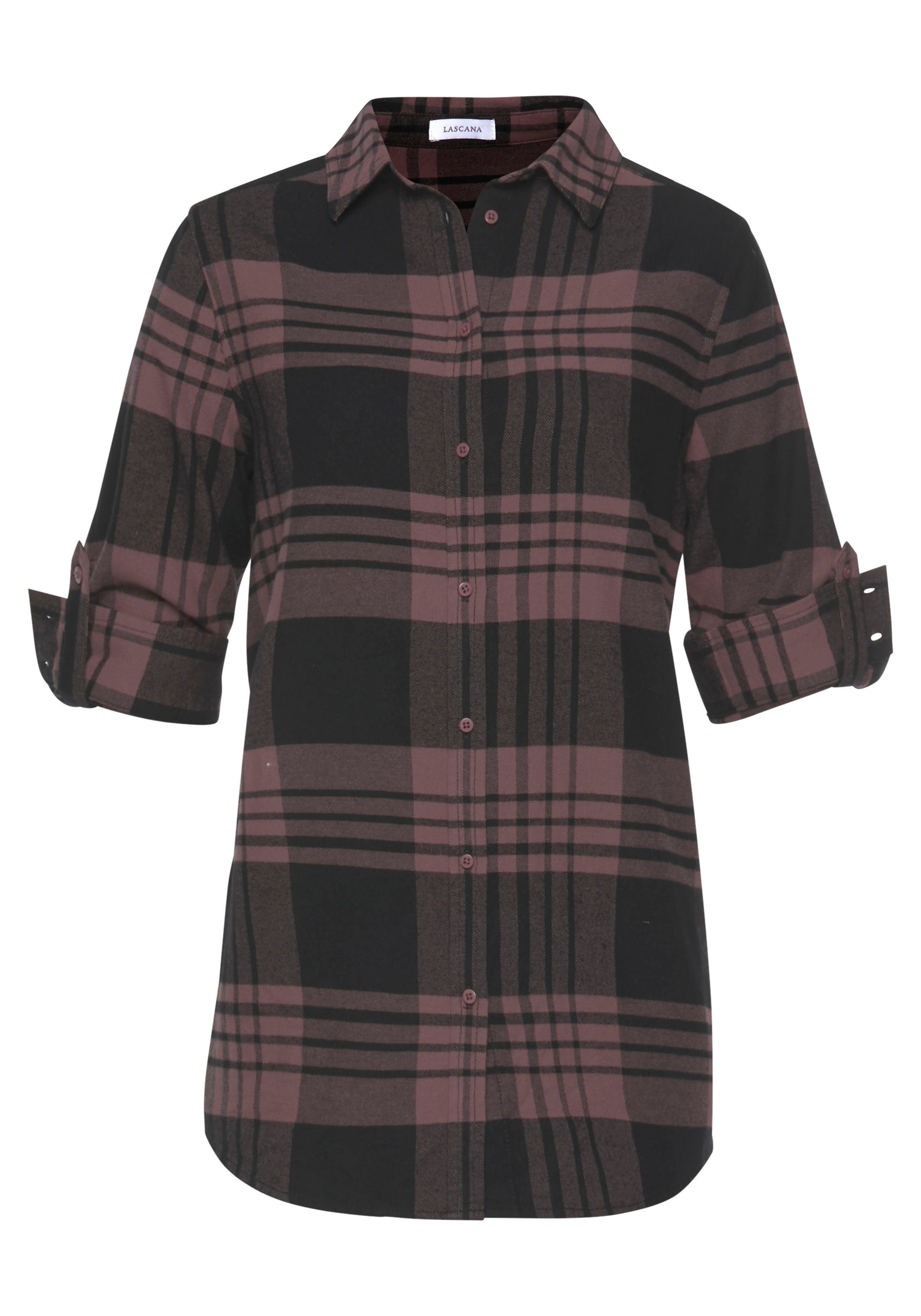 LASCANA Hemdbluse aus weichem Flanell mit Karomuster lässiges Karohemd, Karobluse aus Baumwolle, Westernbluse, Flanellhemd – Bild 4 von 5
