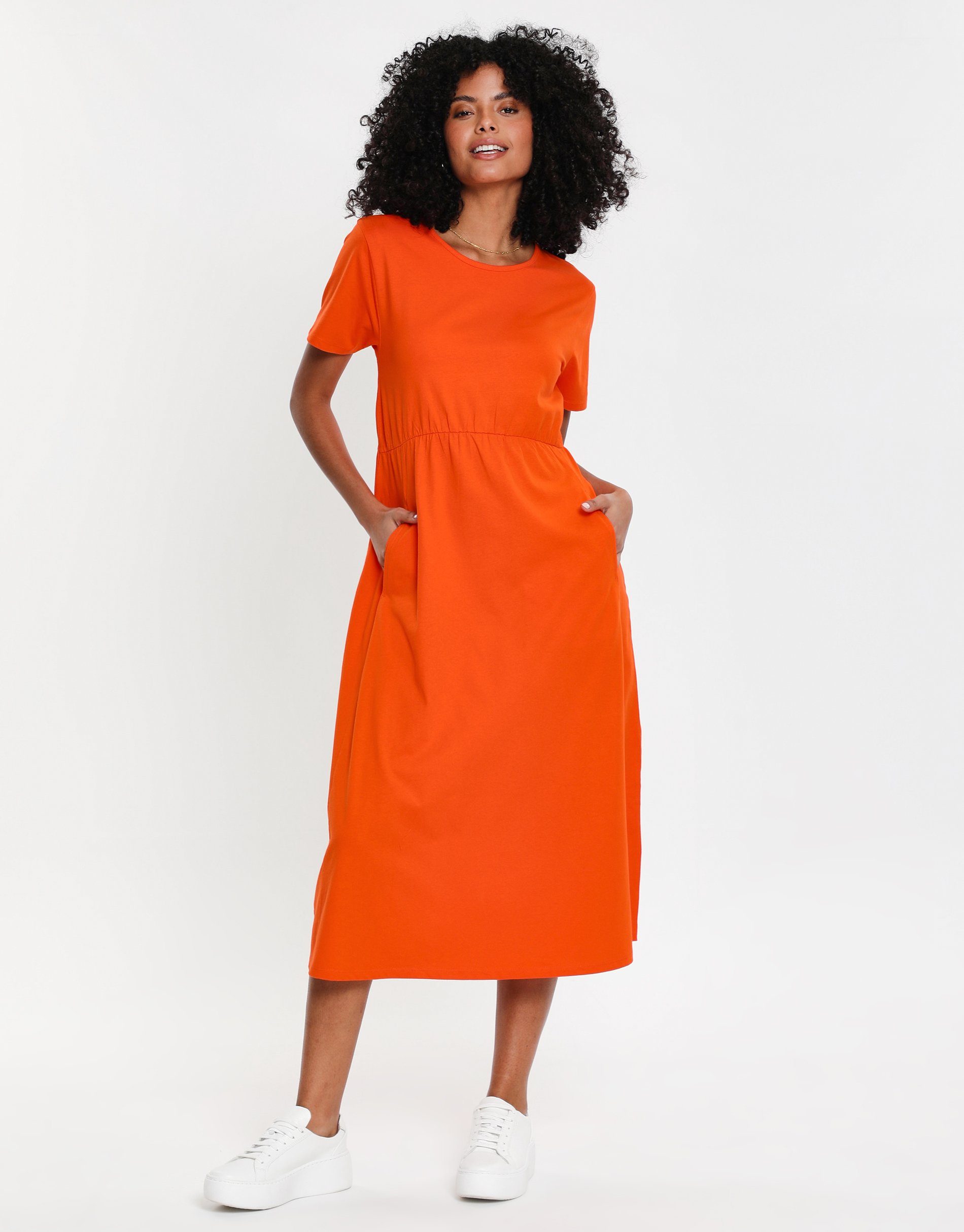 Threadbare Sommerkleid THB Danni Smock W/Pockets Orange Midi Dress