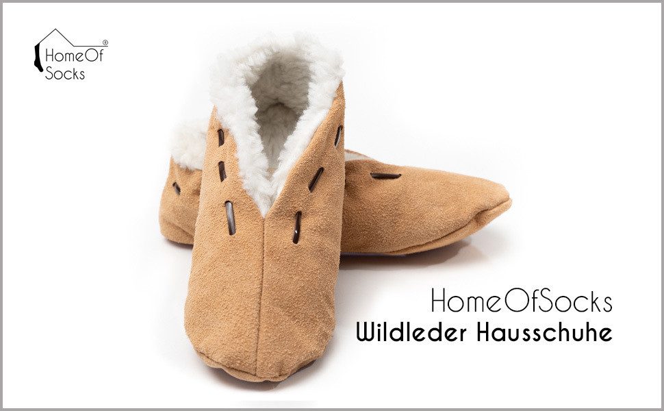 HomeOfSocks Leder Hausschuhe, Mokassins, unifarben, Damen & Hausschuh aus echtem Wildleder, mit Kordel