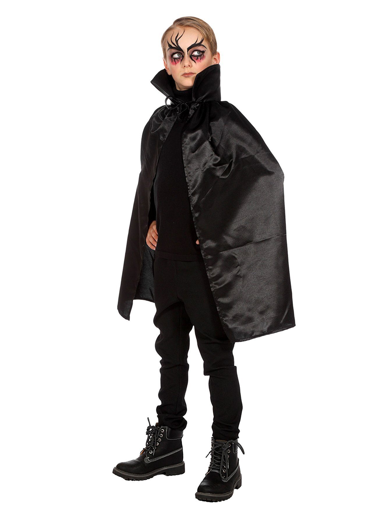 Metamorph Umhang Schwarzes Vampircape - Halloween Kostüm Kinder, Glänzender Umhang für kleine Blutsauger