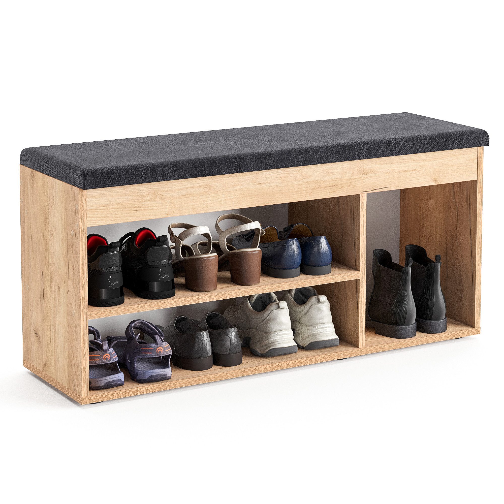 KOMTO Schuhbank Mit Sitzfläche Schuhregal Bank mit Stauraum Schuhschrank mit Sitzbank, für 6 bis 8 Paar, Spanplatte, Sofia 100 x 48 x 32 cm – Bild 2 von 5