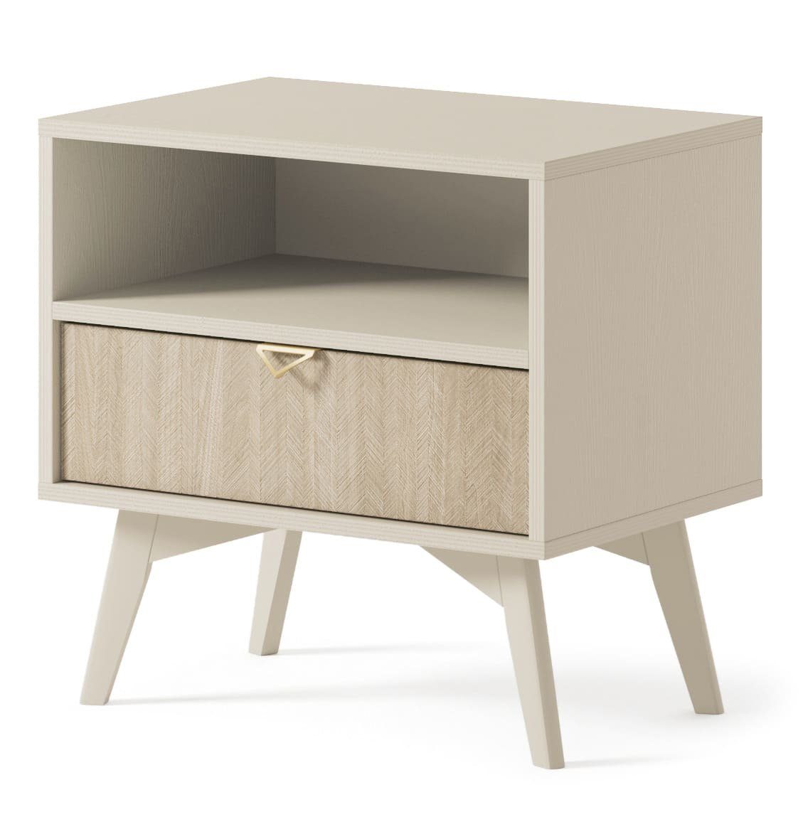MOEBLO Nachttisch Abeto Nachttisch S 54 (Nachttisch Nachtkommode Nachtschrank Nachtkonsole Beistelltisch Schlafzimmer mit schublade Goldene Türgriffe), (BxHxT): – Bild 2 von 5