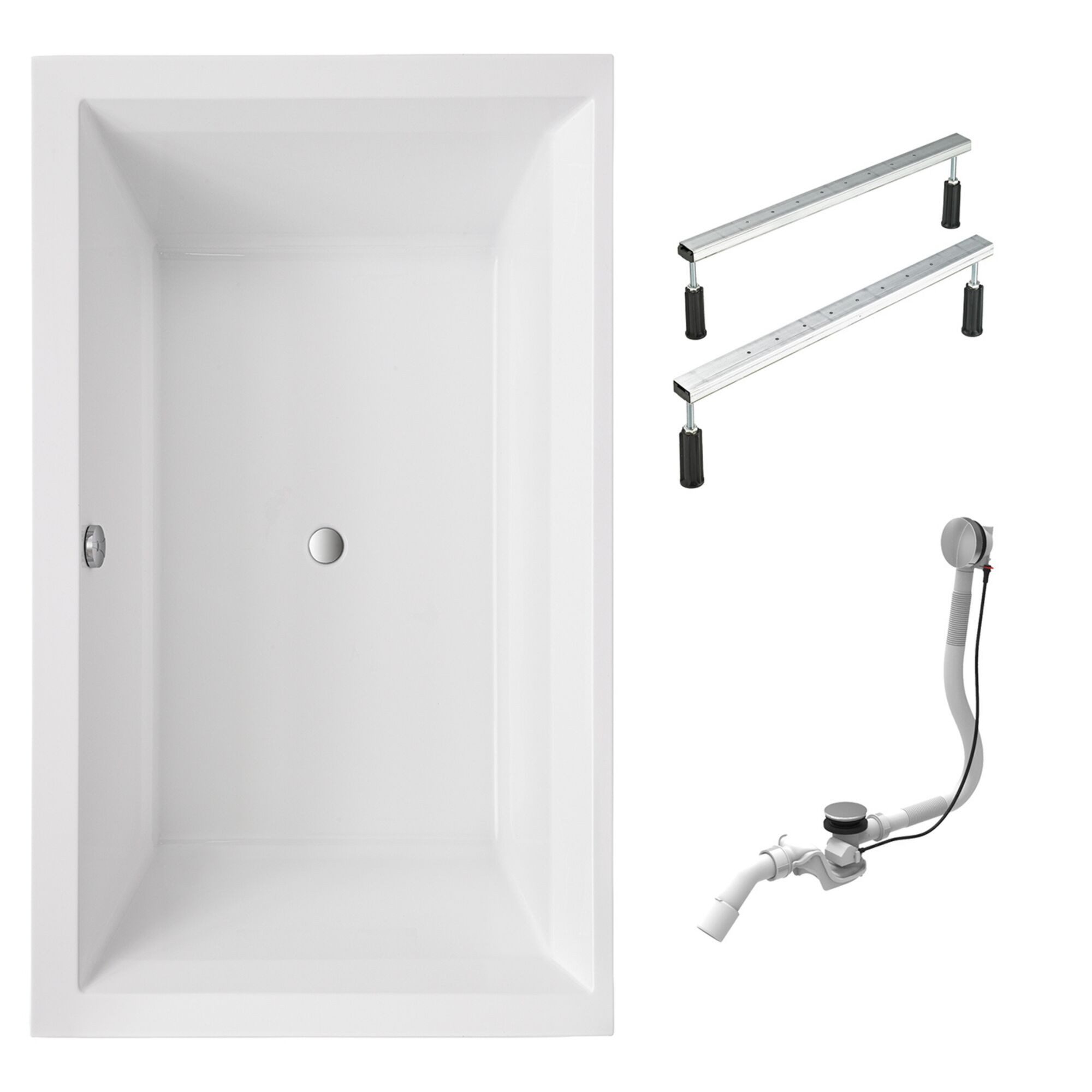 Schulte Badewanne Mare, Sanitäracryl, Weiß, (Komplett-Set), 190 x 120 cm, mit Fußgestell und Ablauf