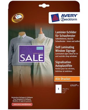 Avery Zweckform Etiketten 5x Hinweisschild Laminier-Schilder Etiketten, Wetterfest Aufkleber Beschriftung Schaufenster für DIN A4 Drucker