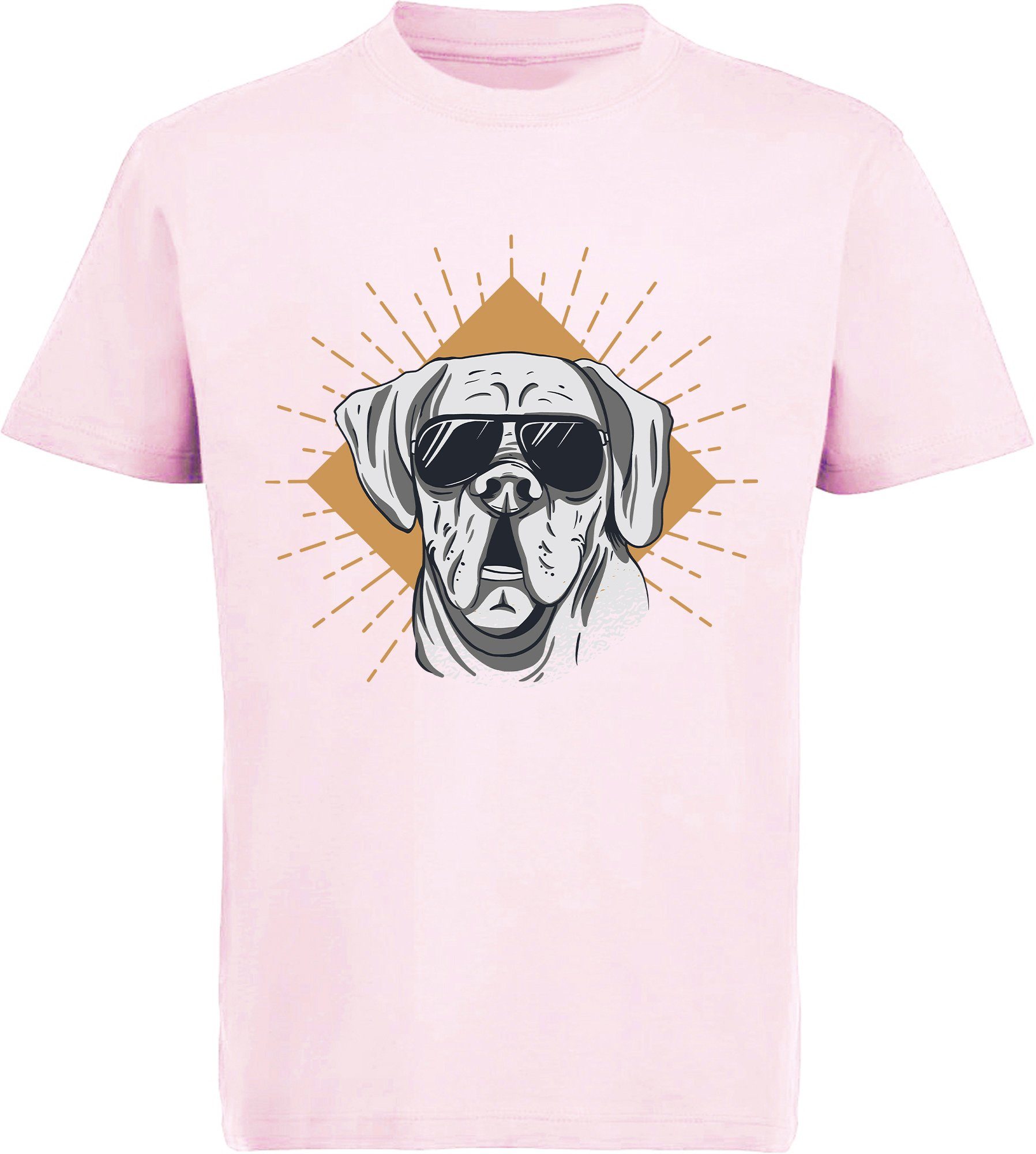 Cooler Baumwollshirt bedrucktes MyDesign24 Print-Shirt Aufdruck, mit - rosa Hunde Sonnenbrille Hund T-Shirt mit Kinder i224
