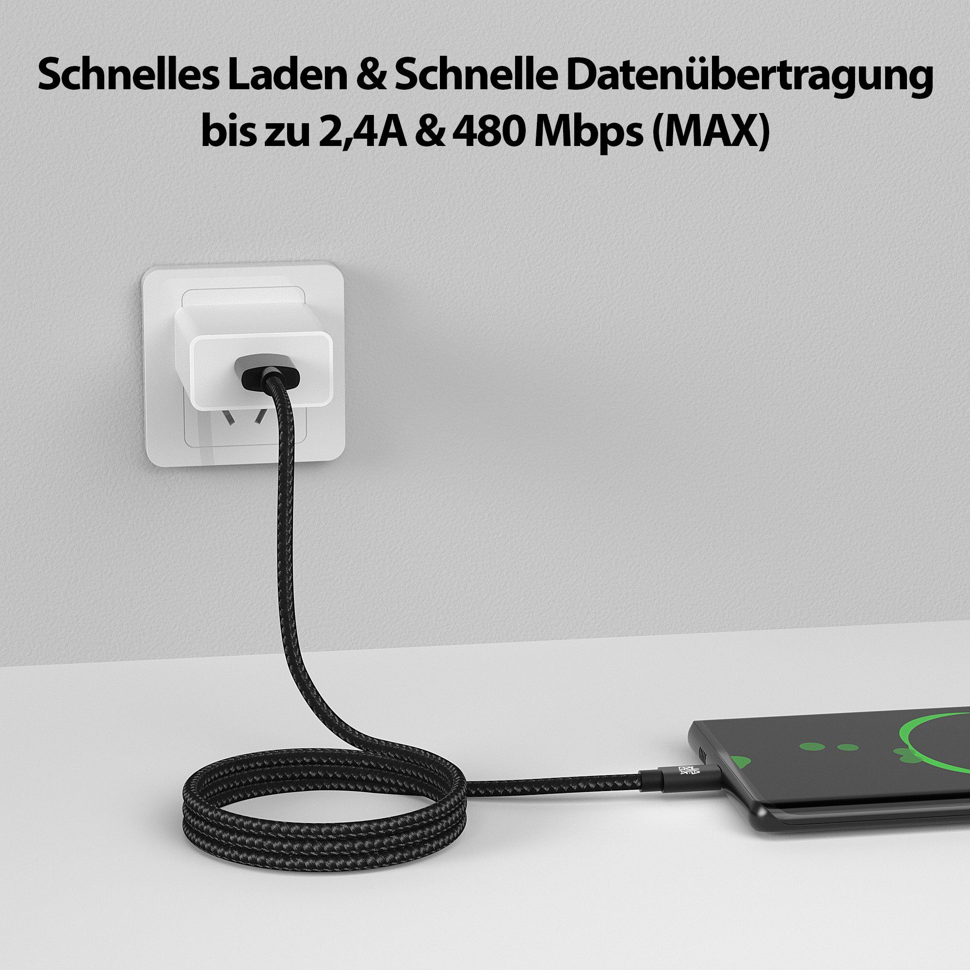JAMEGA Micro USB Kabel Ladekabel Daten für Tablet Samsung Huawei PS4 XBOX LG USB-Kabel, USB, Micro USB, (100 cm)