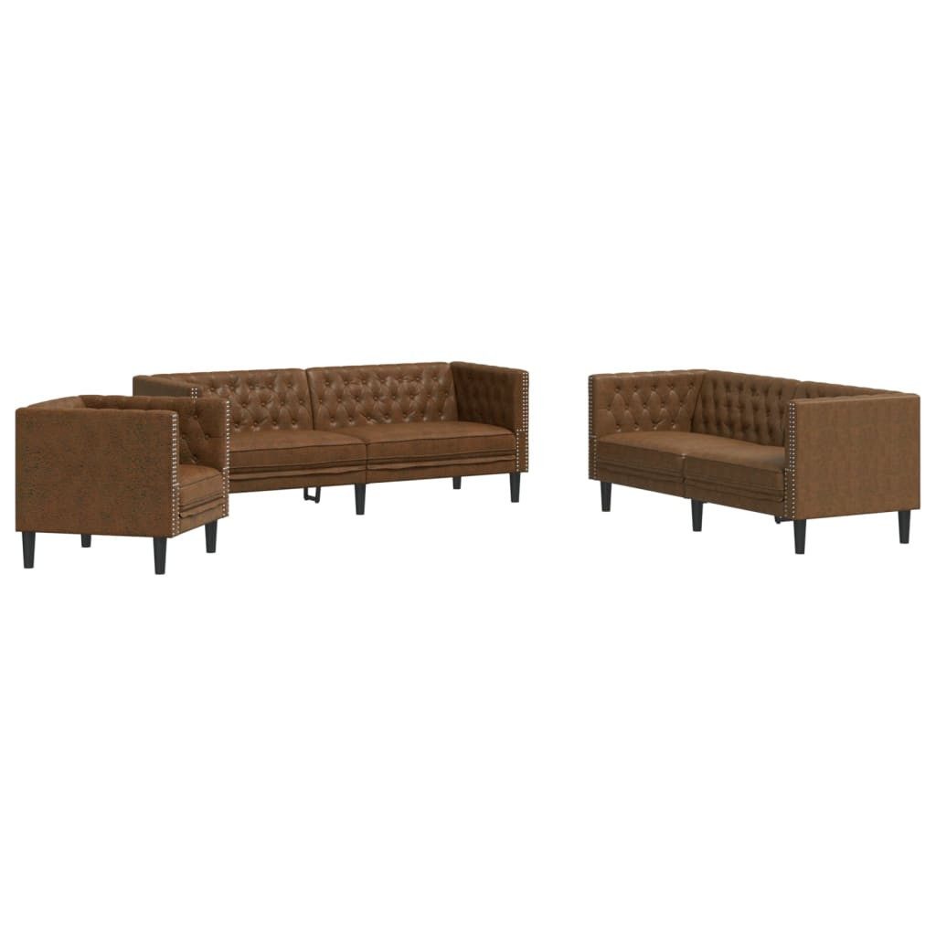 vidaXL Sofa 3-tlg. Chesterfield-Sofa-Set Braun Kunstleder günstig online kaufen