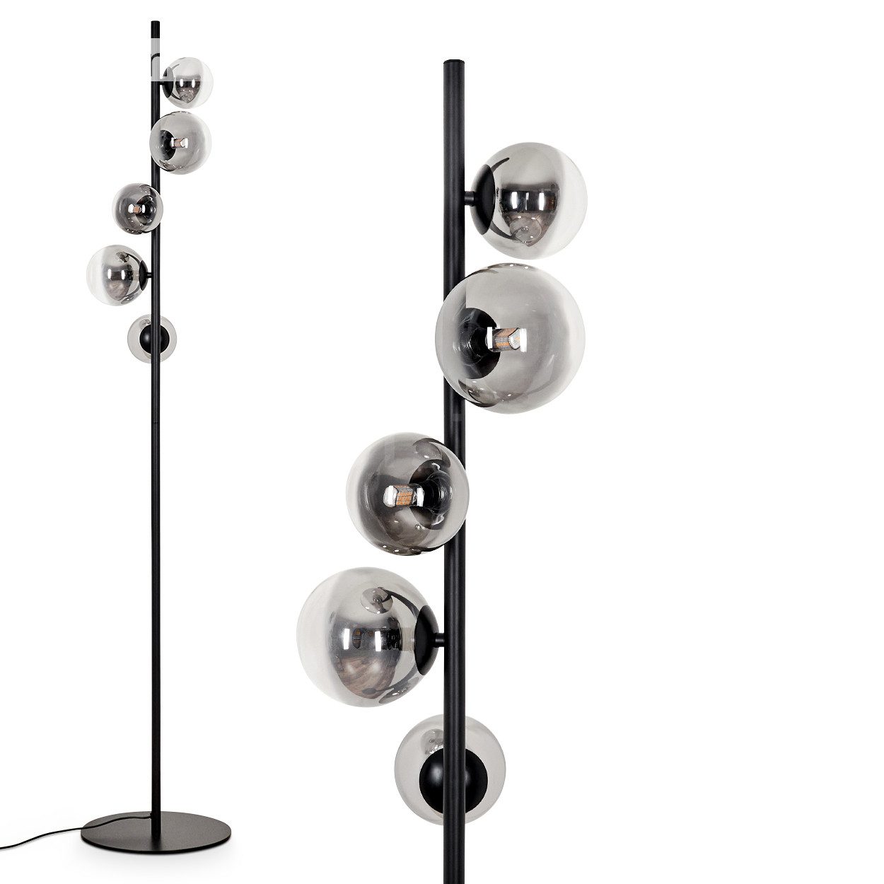 Stehlampe Stehlampe aus Metall/Glas in Schwarz/Rauchfarben/Klar