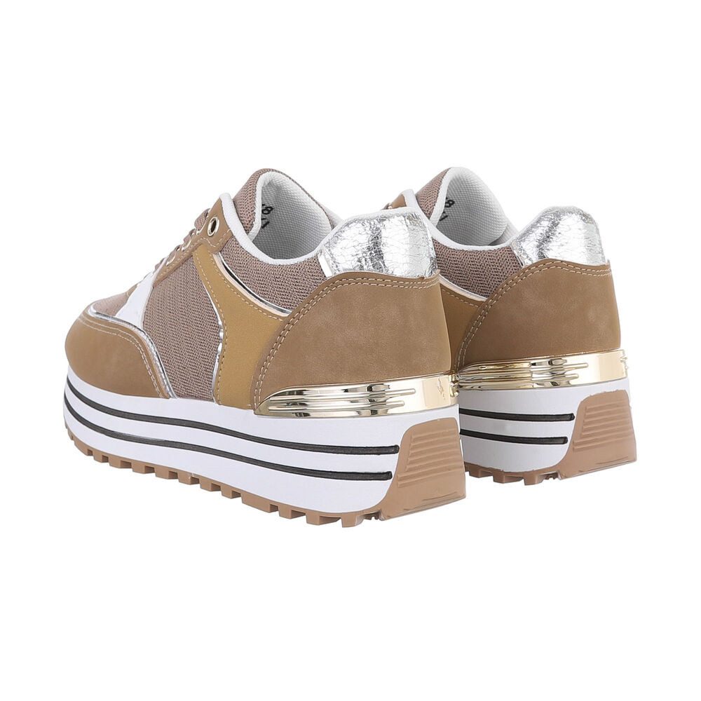 Ital-Design Damen Low-Top Freizeit Sneaker (86188191) Keilabsatz/Wedge Sneakers Low in Hellbraun