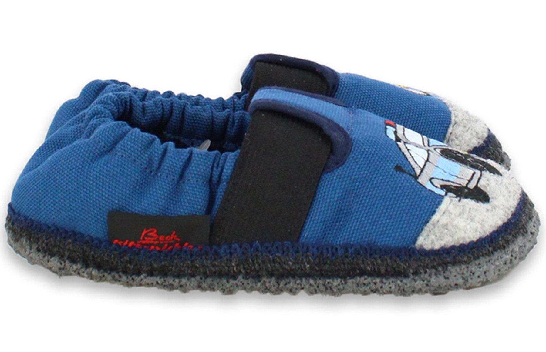 Beck Baumwollslipper Polizei Hüttenschuhe (für Kita, Schule und Zuhause geeignet) reine Baumwolle, Ganzjahres-Hausschuh, mit aufwändiger Stickerei