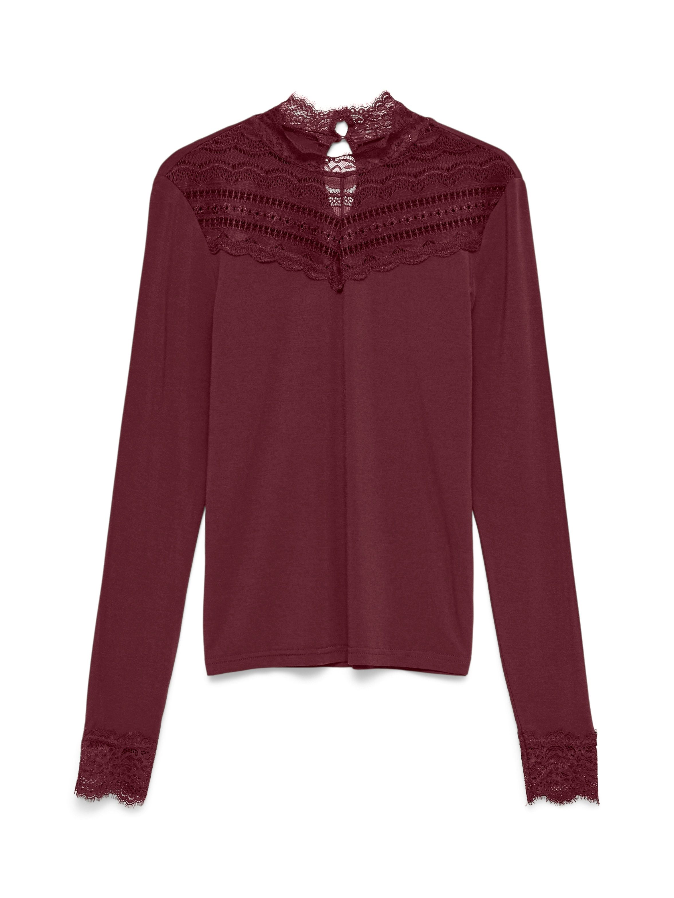 Vero Moda Langarmshirt VMSKYE LS HIGHNECK LACE TOP JRS Materialmix mit Wolle, slim fit, Spitze