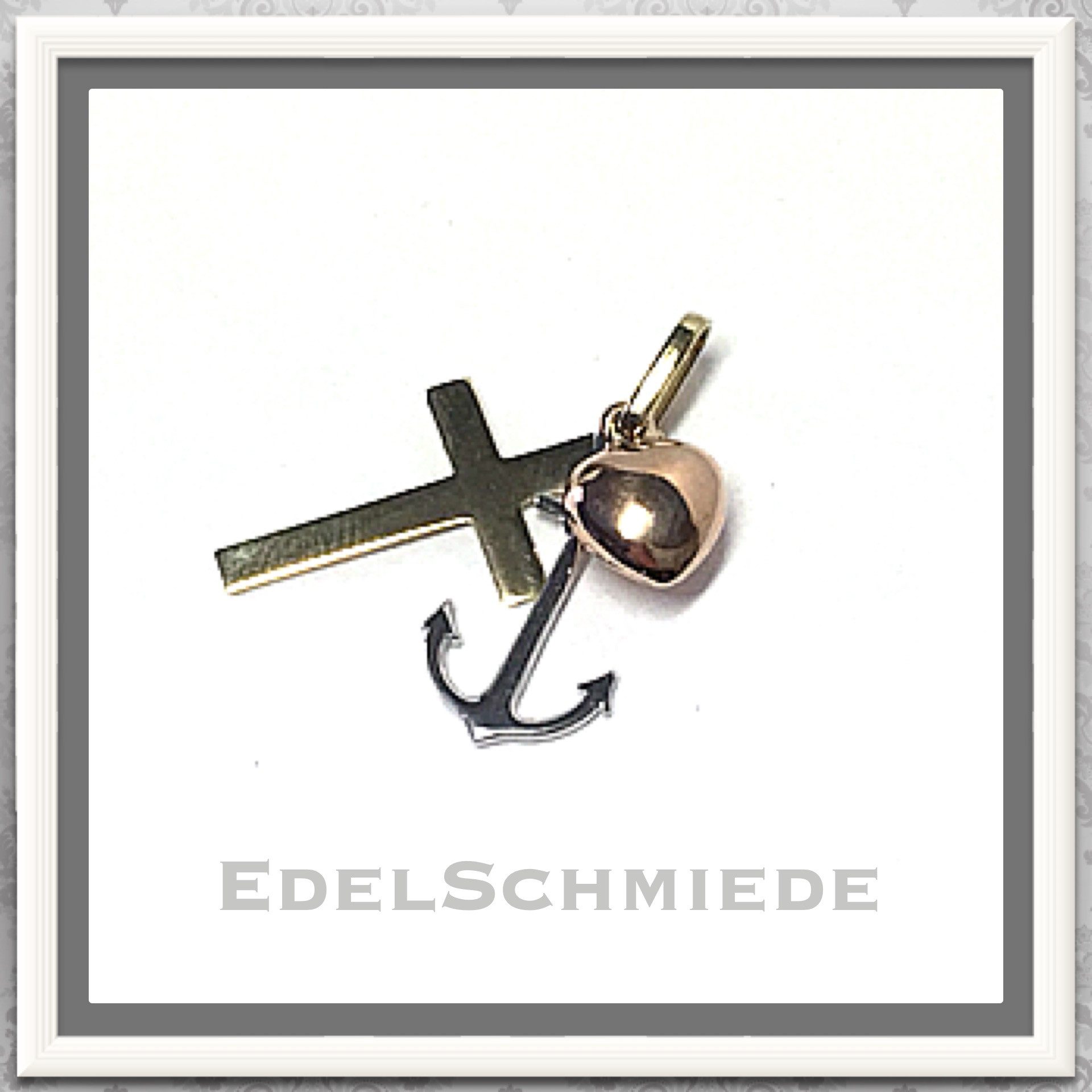Edelschmiede925 Schmuckset Glaube Liebe Hoffnung 585/- GG tricolor Anhänger