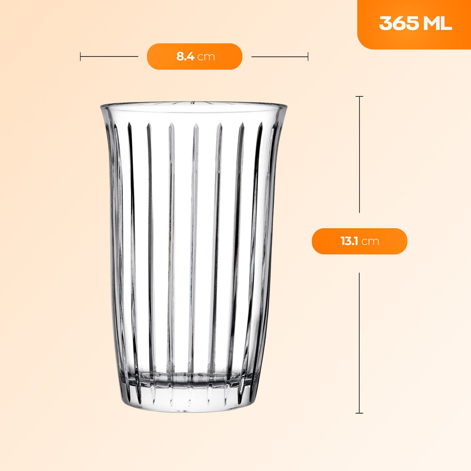 Pasabahce Longdrinkglas Joy Longdrinkglas 365 ml, 4-tlg., Glas, Elegantes Reliefdesign für stilvollen Getränkegenuss