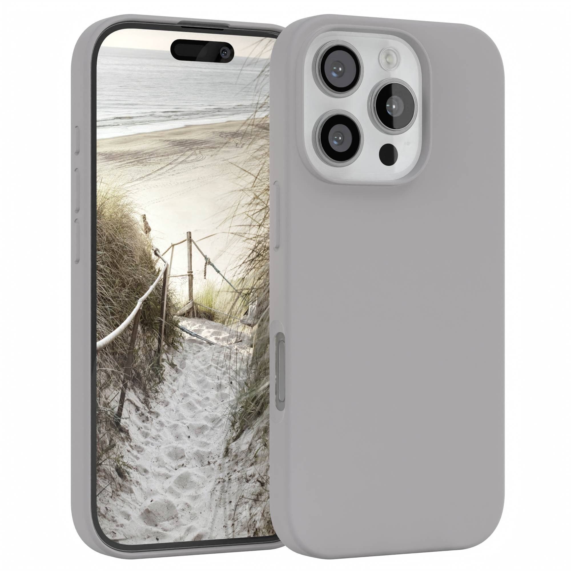 EAZY CASE Handyhülle Premium Silikon Case für Apple iPhone 16 Pro 6,3 Zoll, Handy Softcase Hülle Silikon mit Displayschutz Case Hellgrau