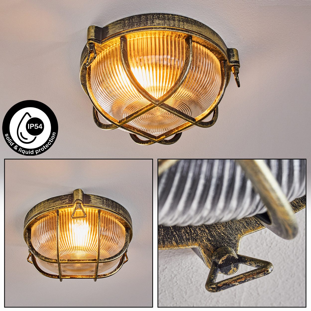hofstein Außen-Deckenleuchte Außendeckenlampe aus Metall/Riffelglas in Schw günstig online kaufen