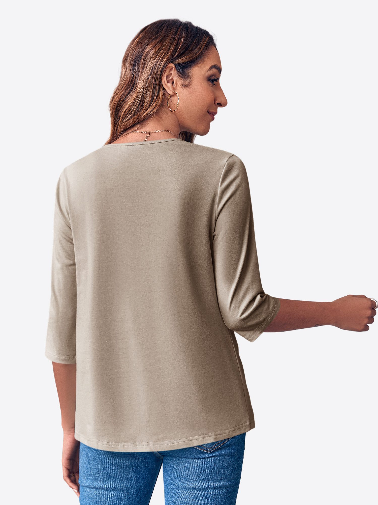 Imily Bela T-Shirt Damen 3/4-Ärmel Top mit Rundhal (Packung, 1-tlg., 1per-P günstig online kaufen