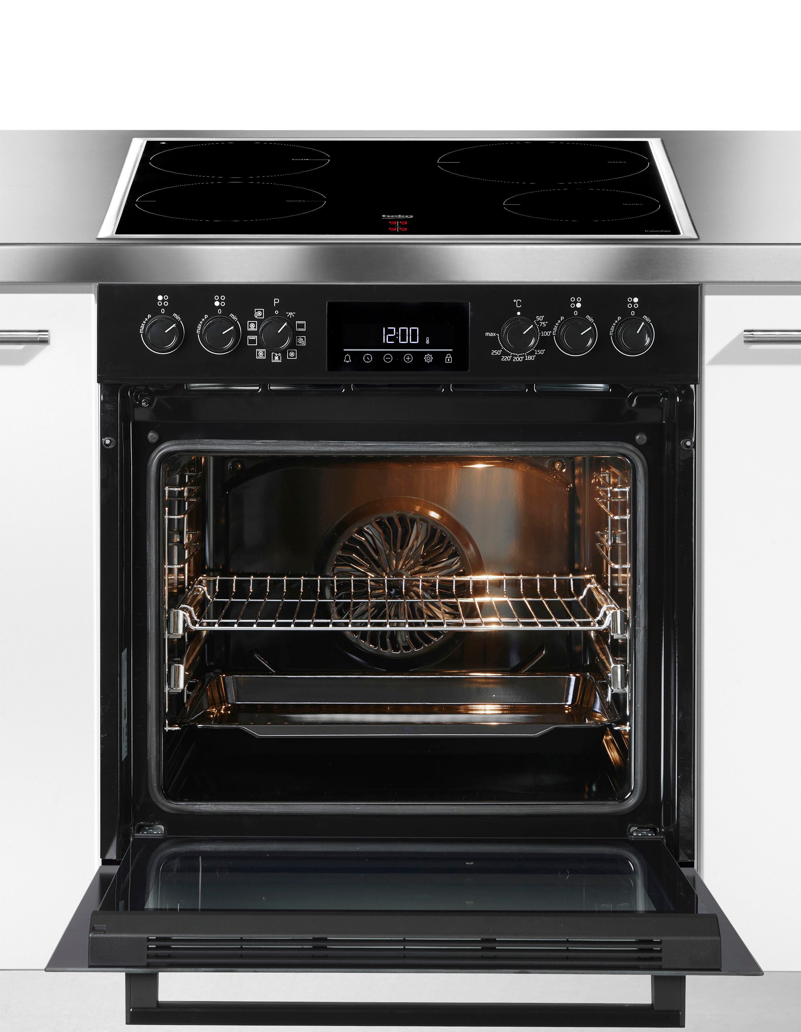 BEKO Induktions Herd-Set BBUM17341BE, mit 2-fach-Teleskopauszug, Hydrolyse, Gleichmäßige Heißluft für perfekte Ergebnisse dank Aeroperfect