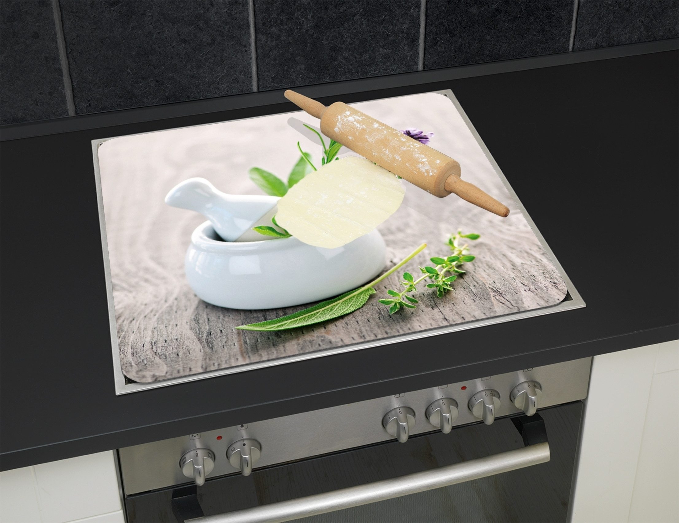 WENKO Herd-Abdeckplatte Multi Modell Kräutergarten, Glas, Silikon, Spritzschutz, Herdblende, Schneidbrett, für Glaskeramik-Kochfelder