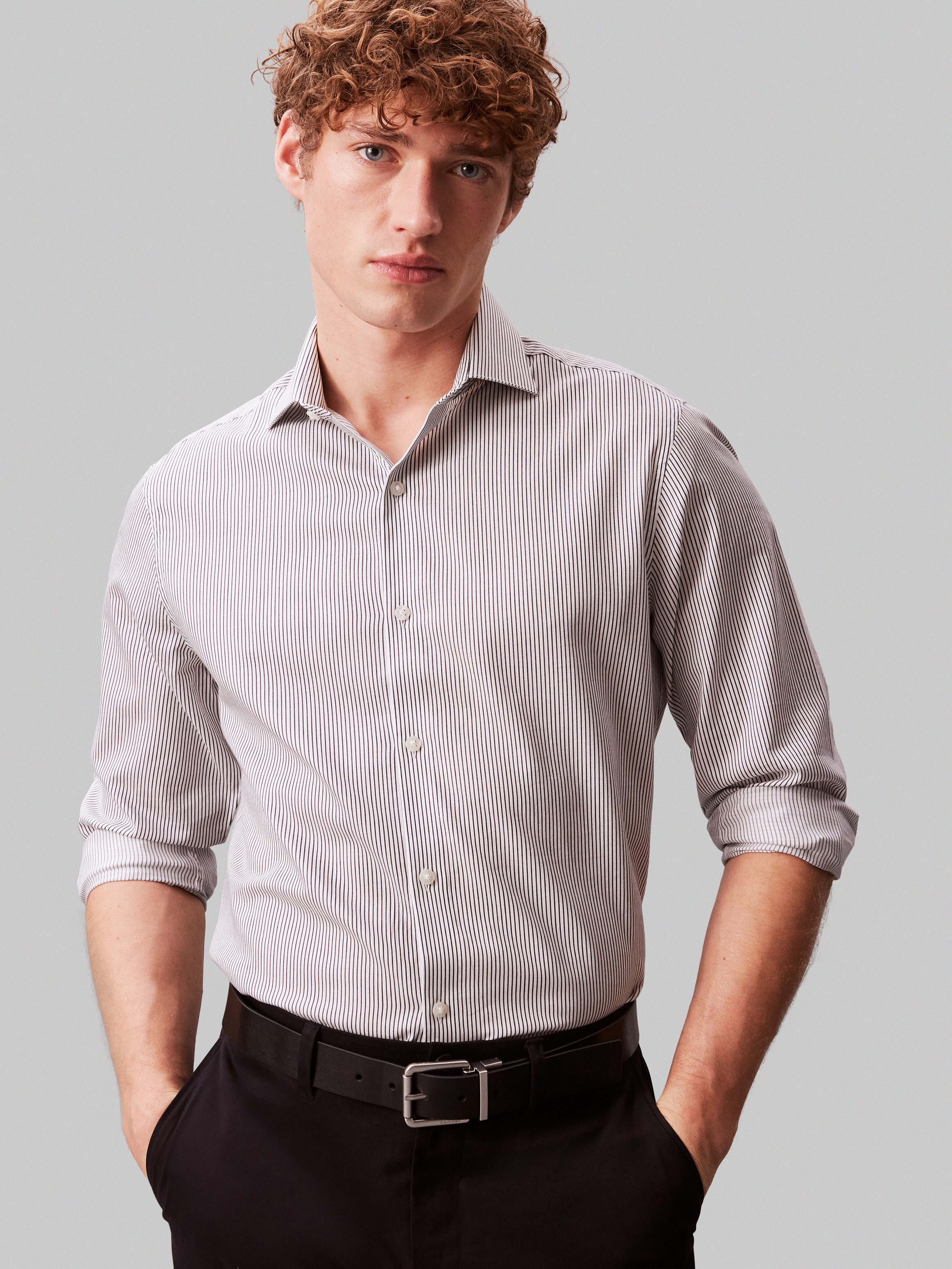 Calvin Klein Businesshemd SLIM SFT WSHD STR STP Slim fit mit Knopfleiste