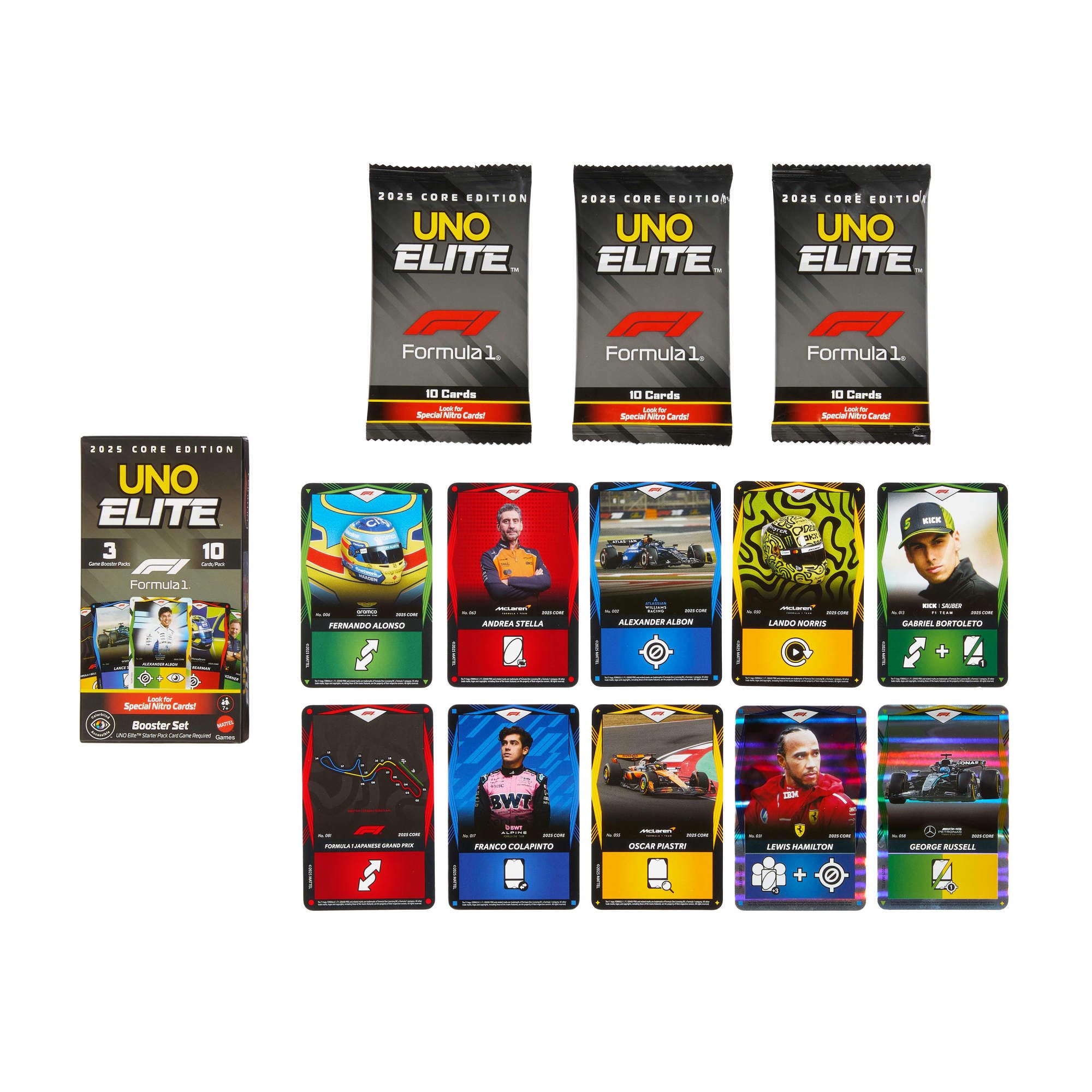 Mattel games Spiel UNO Elite F1 Booster-Set, Kartenspiel, Ergänzung zu UNO Elite F1 Starter-Set