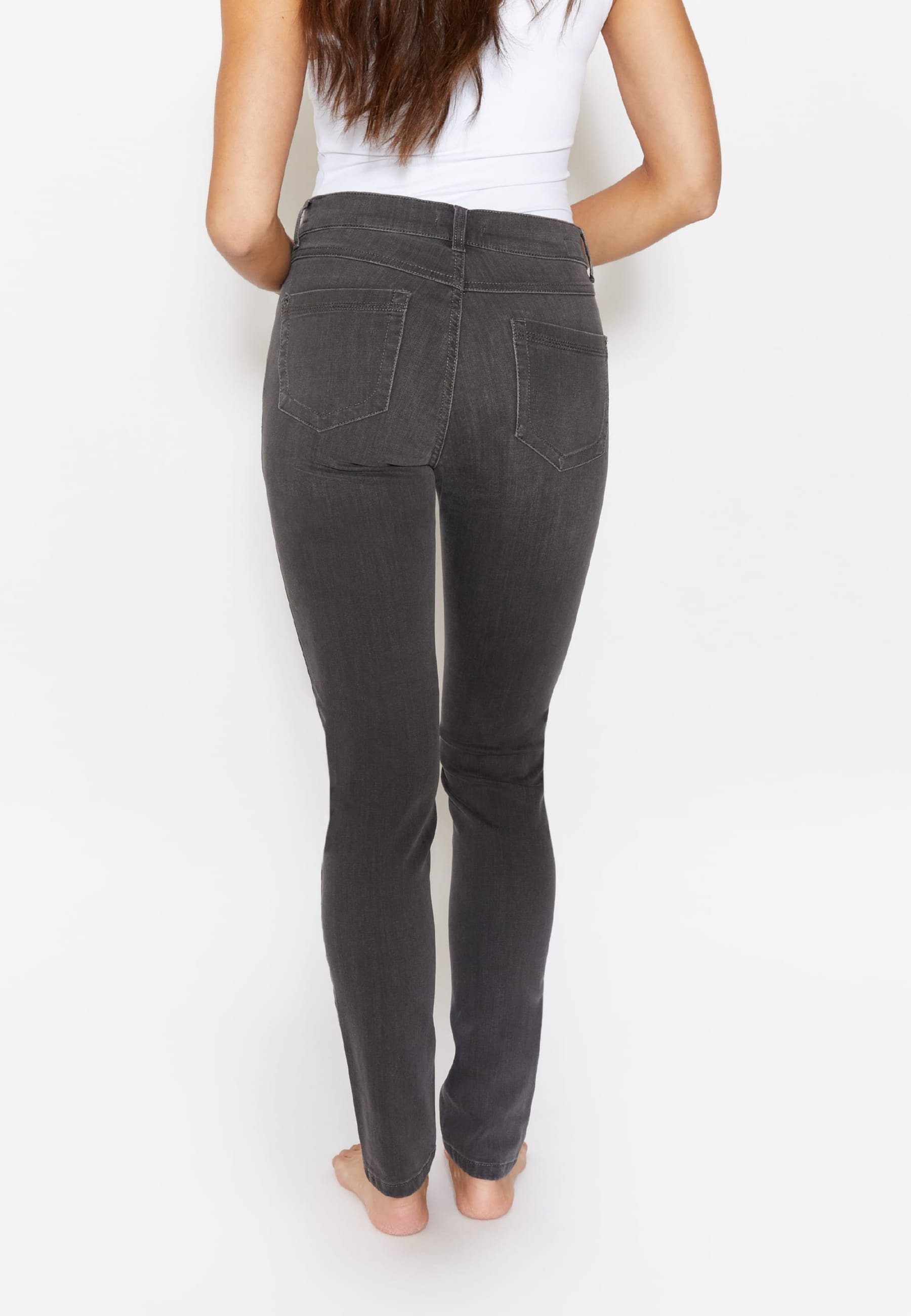 Jeans Slim-fit-Jeans Malu mit ANGELS Zierreißverschlüssen Zip mit grau Label-Applikationen