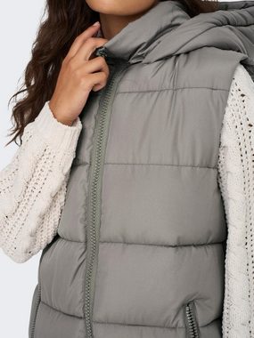 JACQUELINE de YONG Steppweste Lange Puffer Steppweste mit Kapuze JDYVISKAS 6401 in Taupe