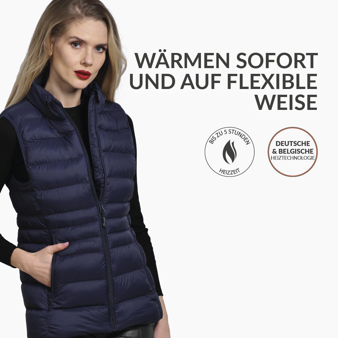 30seven Steppweste beheizte Weste Slim Fit mit gepolstertem Kragen - Marineblau 5V Set inkl. 2 Powerbanks & Ladegerät