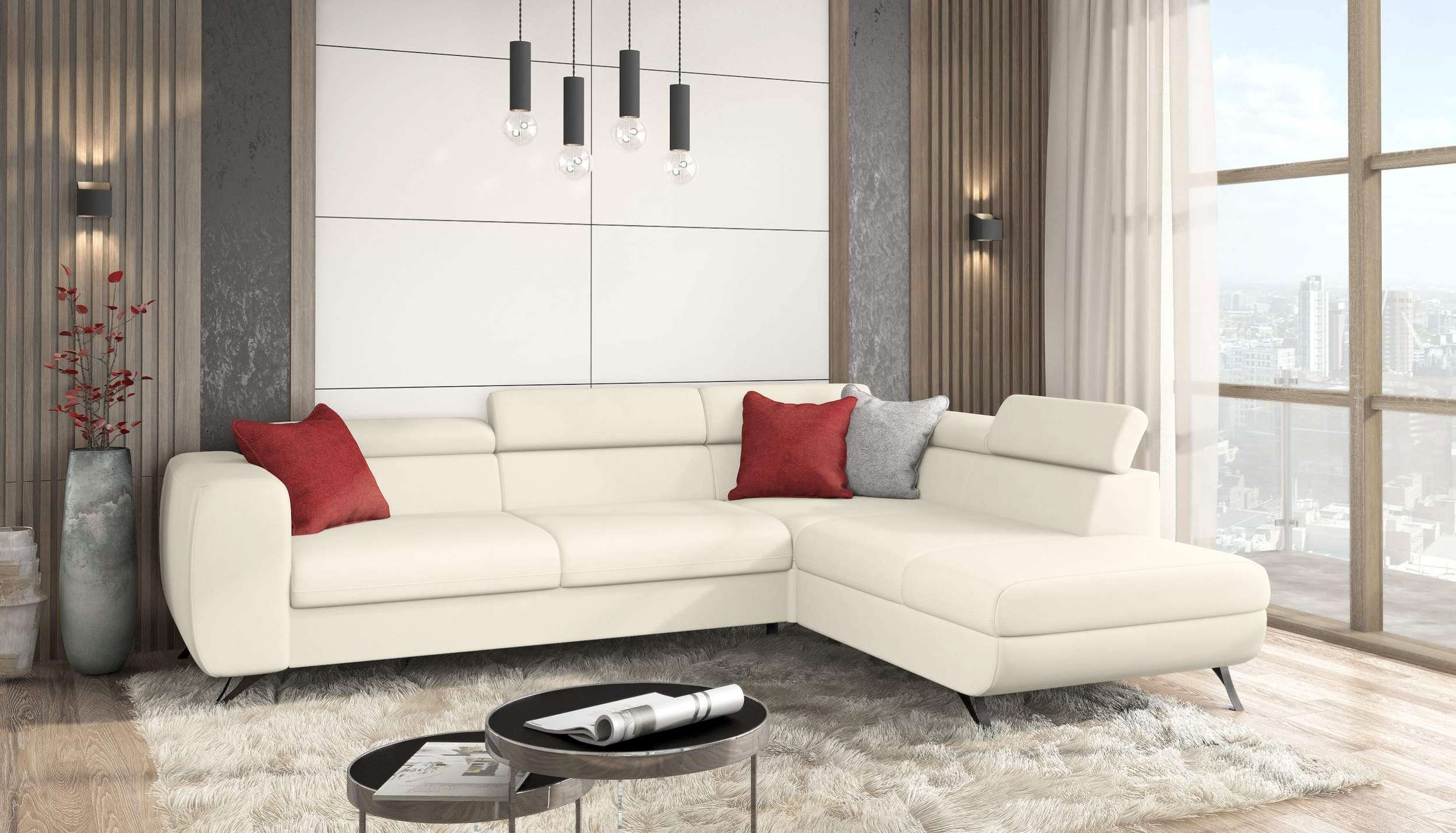 Stylefy Ecksofa im Modern Design, mane Bettfunktion mit frei links L-Form, stellbar, Raum rechts bestellbar, oder Bettkasten, Corina, Relaxfunktion und Eckcouch