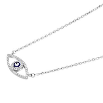 Tony Fein Kette mit Anhänger Blaues Auge Amulett Poliert 925er Silber, mit Verlängerung von 42-45 cm 925er Silber mit Zirkonia für Damen