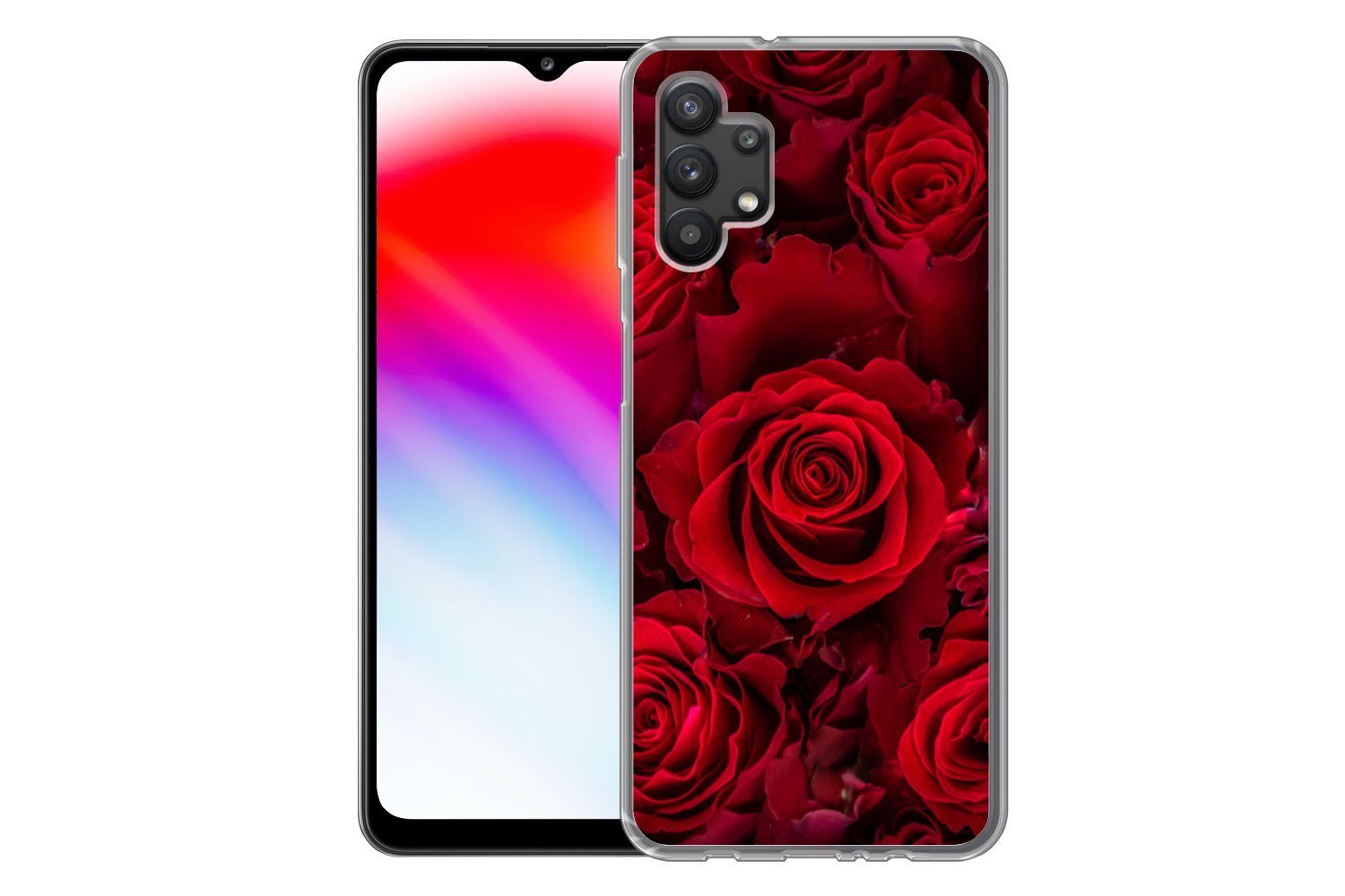 MuchoWow Handyhülle für Samsung Galaxy A32 5G Blumen - Rosen - Rot, Smartphone-Bumper, Print, Handy Schutzhülle Dünn