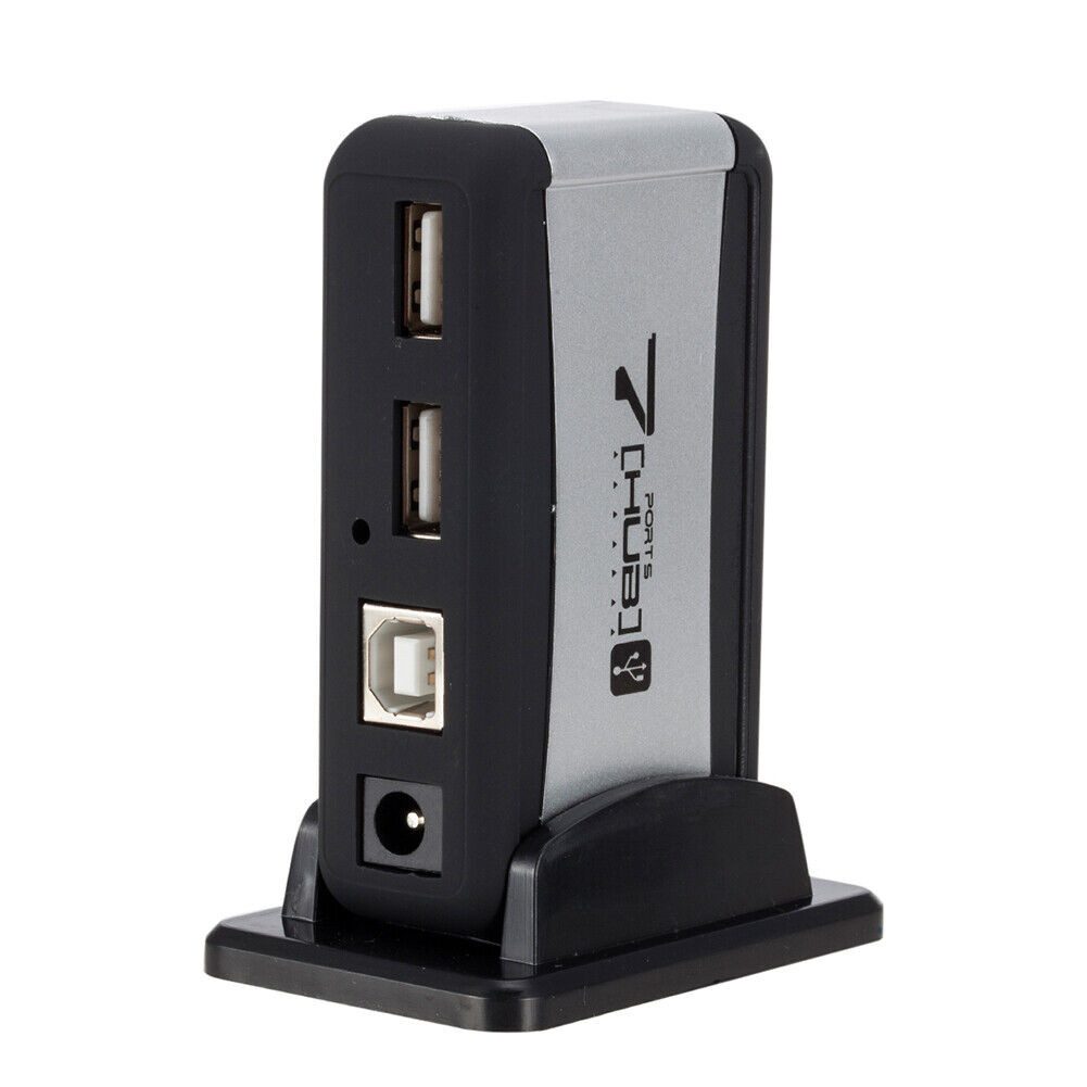 Bolwins USB-Verteiler O19C 7Port USB 2.0 Hub Adapter Netzteil mit Standfuß WIN MAC PC Laptop (USB-Hub-Set, 4-St., Plug & Play ohne Treiberinstallation), Aktiver 7-Port USB-2.0-Hub mit externer Stromversorgung