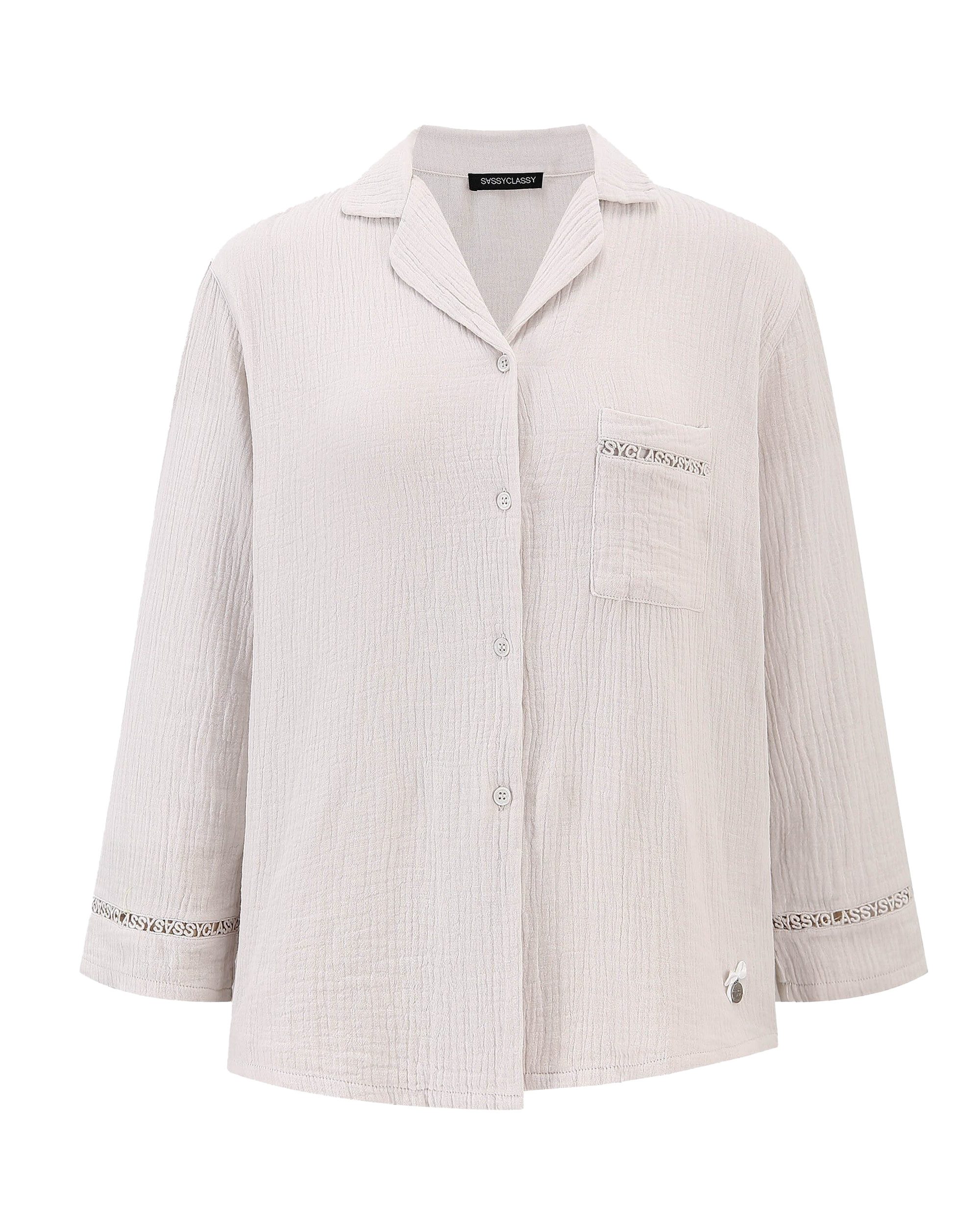 SASSYCLASSY Pyjamaoberteil Pyjamabluse Damen aus weichem Musselin SLEEPWEAR günstig online kaufen