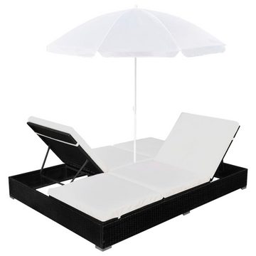 DOTMALL Loungebett Outdoor-Loungebett mit Sonnenschirm Poly Rattan Schwarz