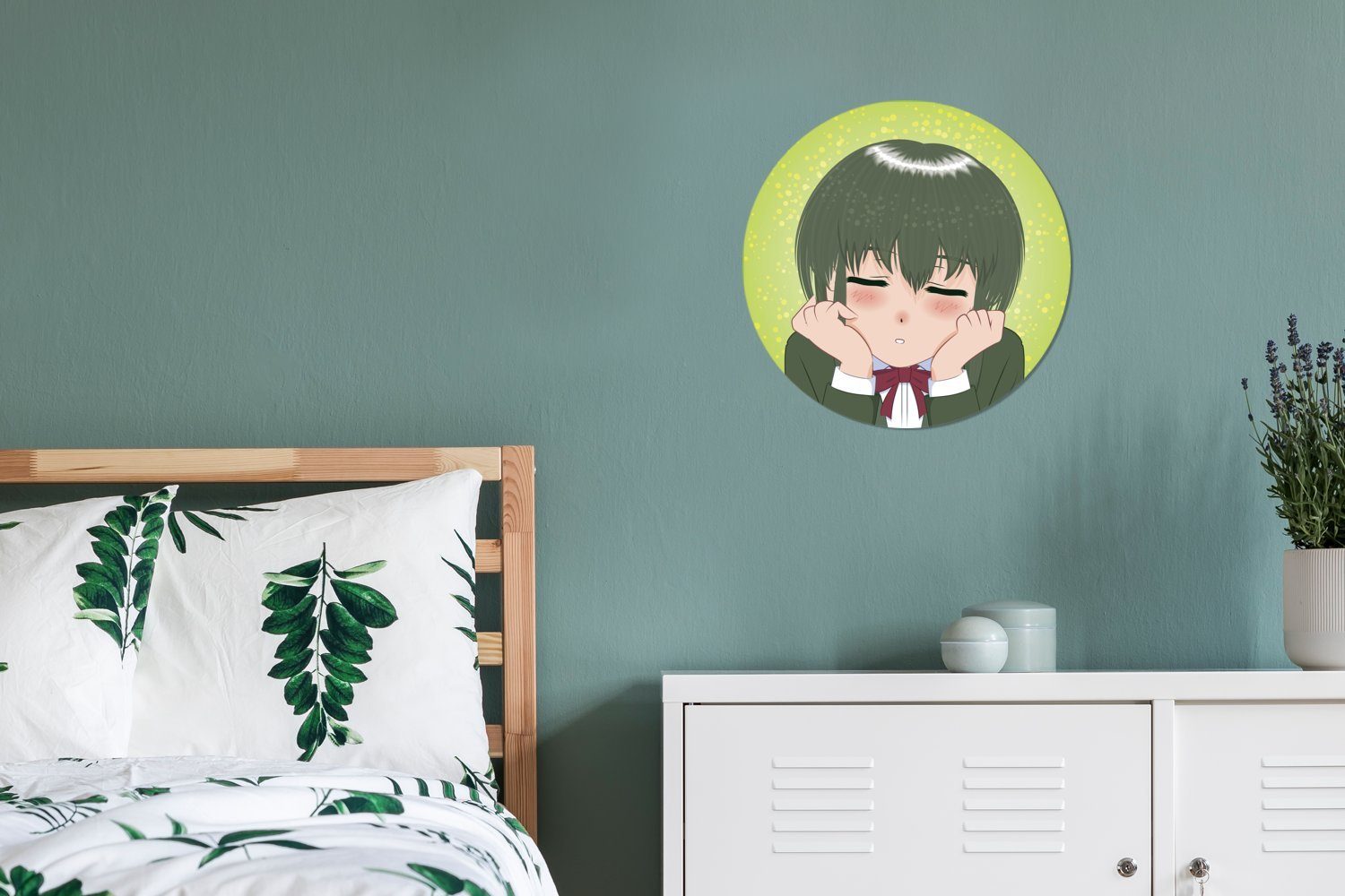 Wohnzimmer Figur Tapetenkreis Wandsticker Augen mit Rund, einer Illustration japanischen (1 Tapetenaufkleber, schlafenden MuchoWow St), Kinderzimmer, Eine für