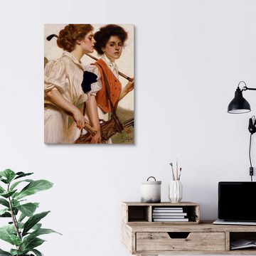 Posterlounge Holzbild Joseph Christian Leyendecker, Zwei Damen beim Golfspiel, Vintage Malerei