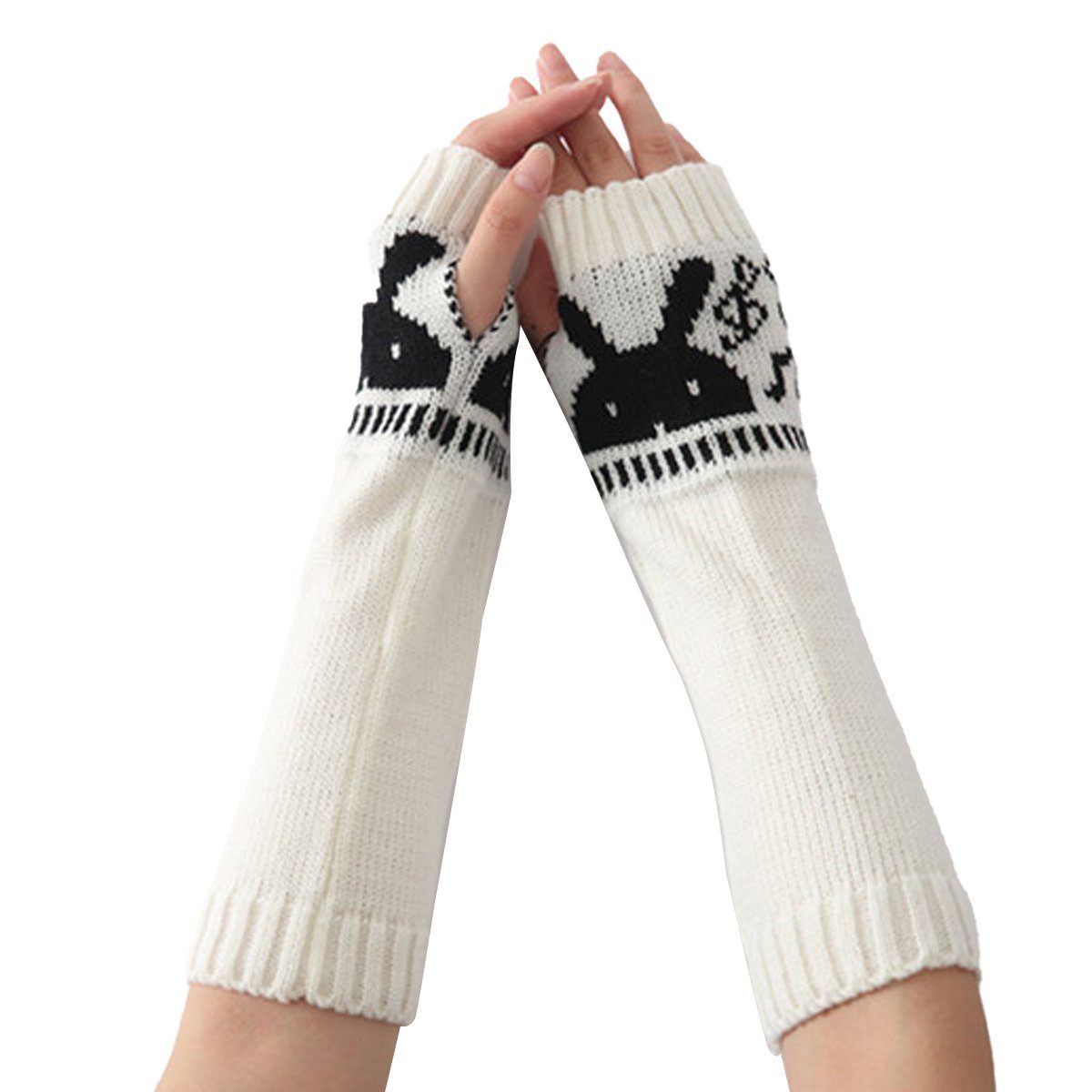 Jormftte Strickhandschuhe Gestrickte Armstulpen Handschuhe Winter Lange für Damen und Herren Weiß