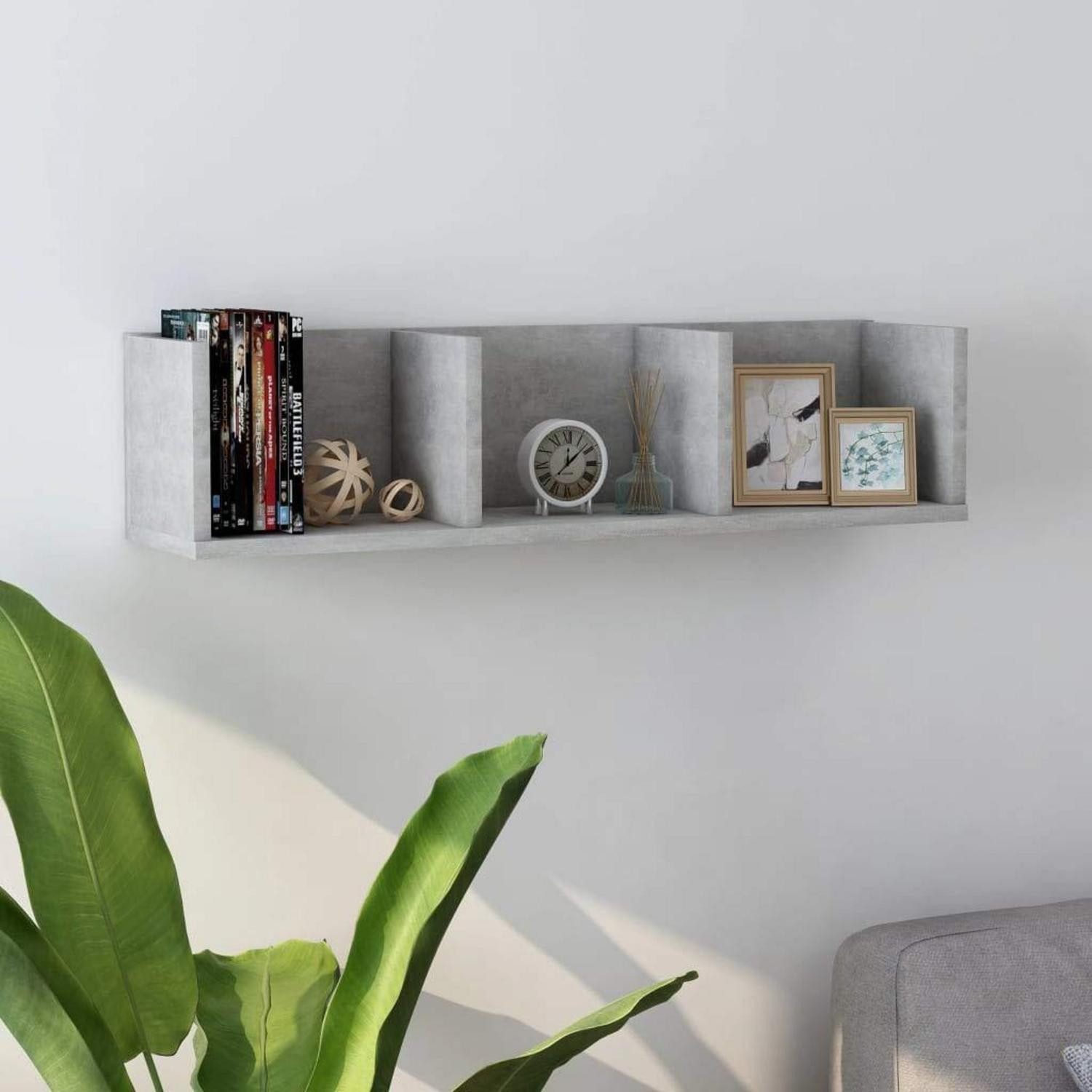 LuxusKollektion CD-Regal CD-Wandregal 3 Fach Betongrau, 1-tlg.