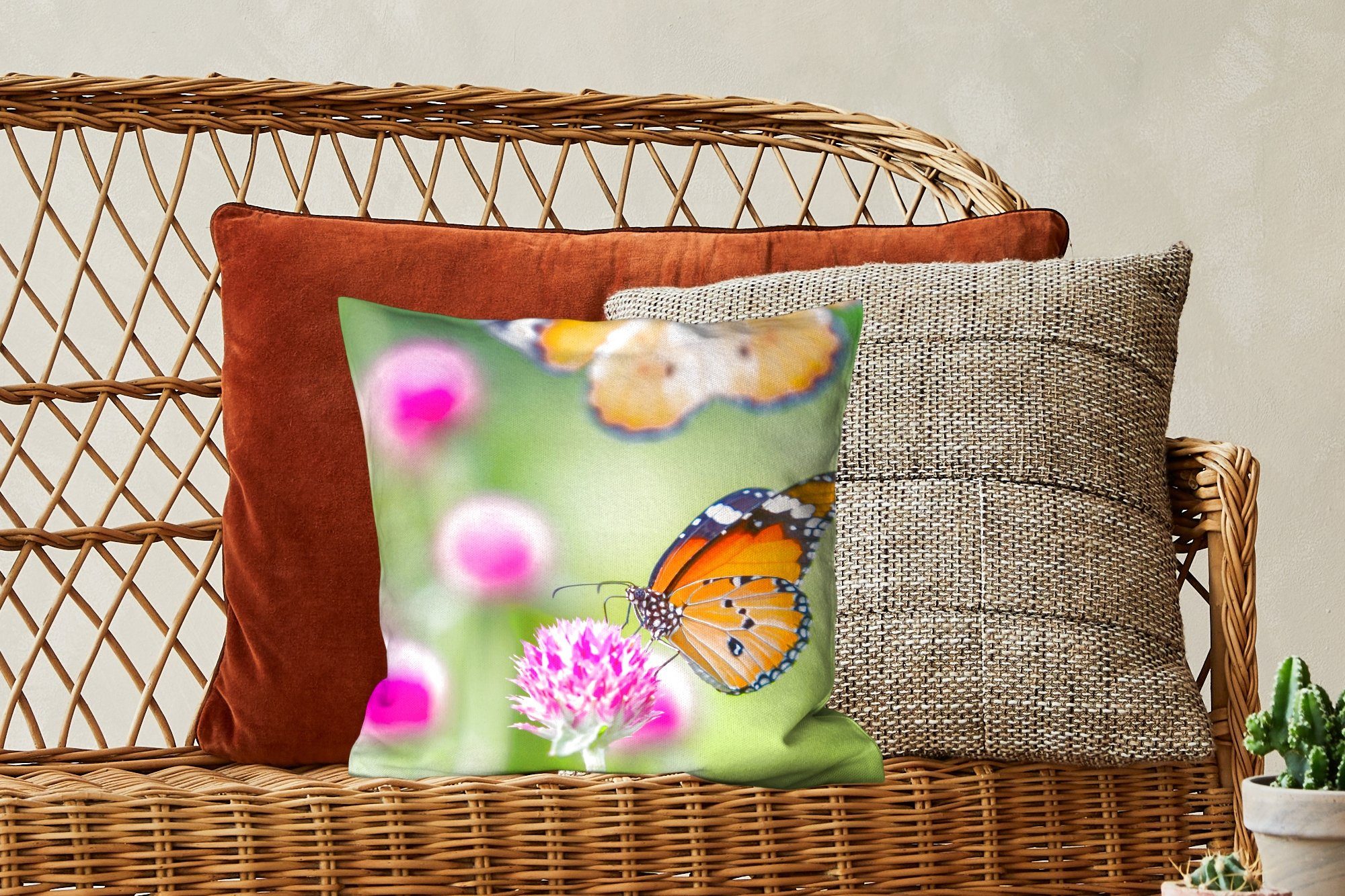 MuchoWow Deko, Schlafzimmer, Blumen, mit Wohzimmer, - Zierkissen Insekten Füllung Sofakissen Dekokissen - Schmetterlinge für