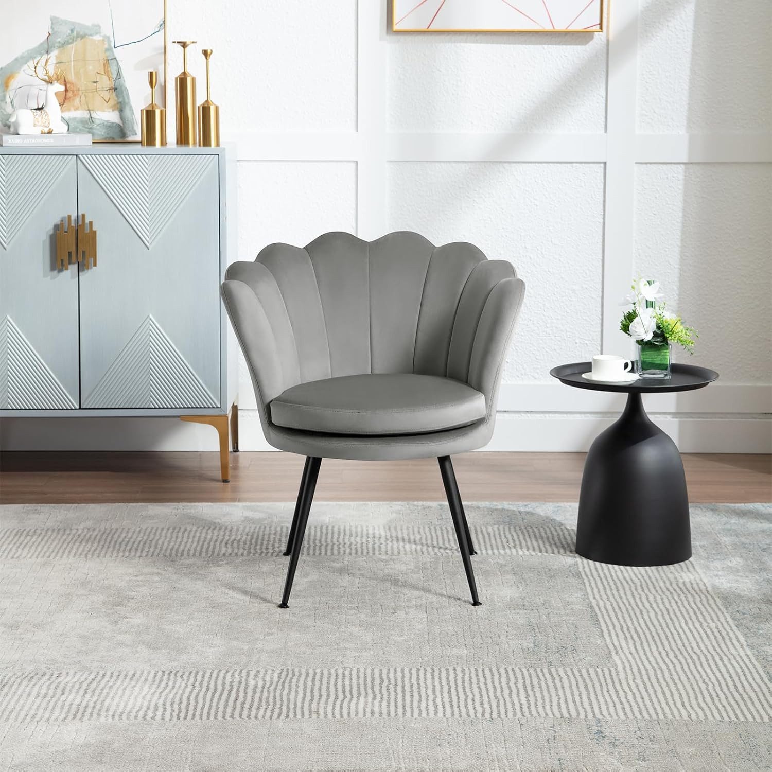 Woltu Relaxsessel, Sessel Wohnzimmer in Blumenform, mit Samtbezug Metallbei günstig online kaufen